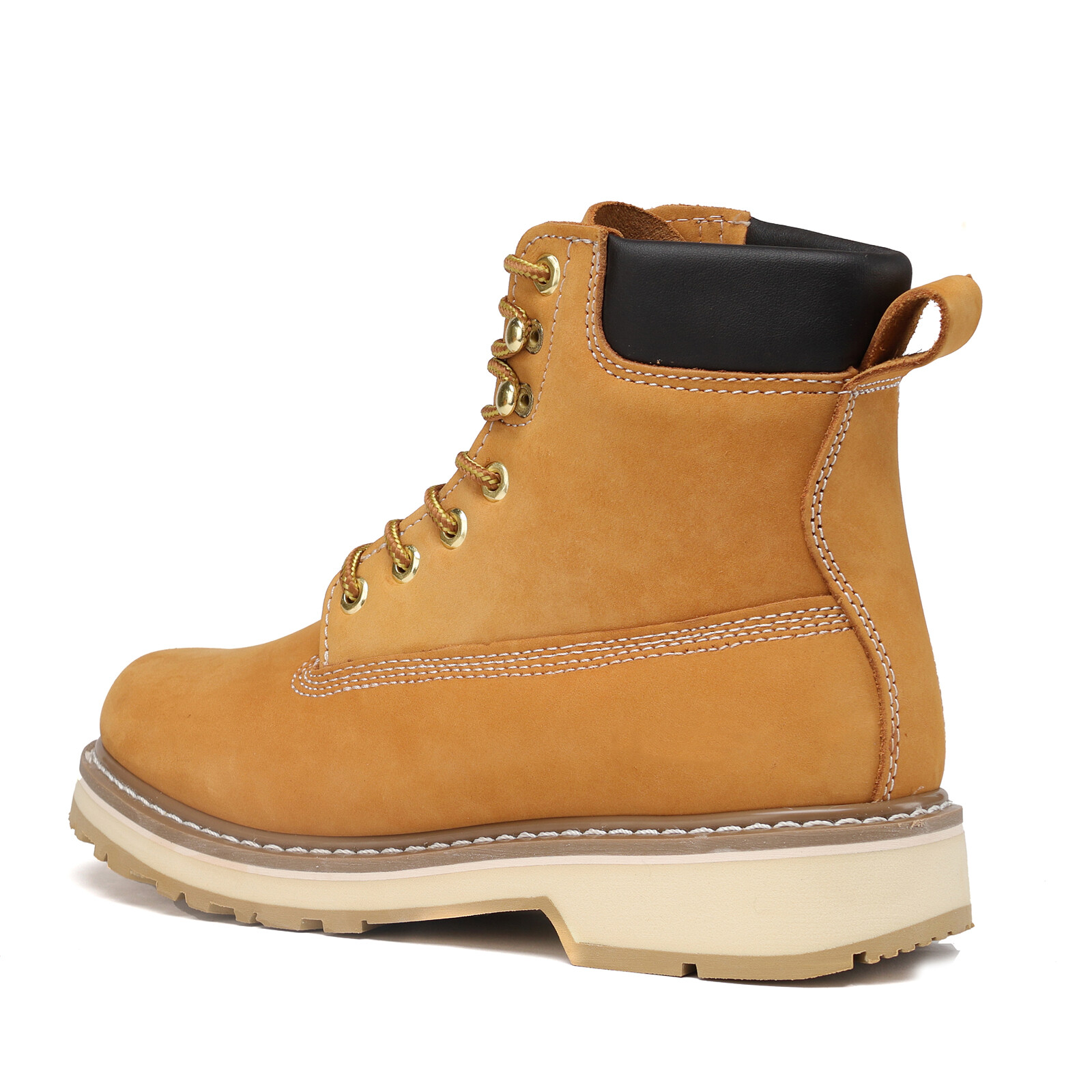 Slip Resistant Soft Toe Leather Work Boots 84101- Wheat, PU Sole, Goodyear Welt