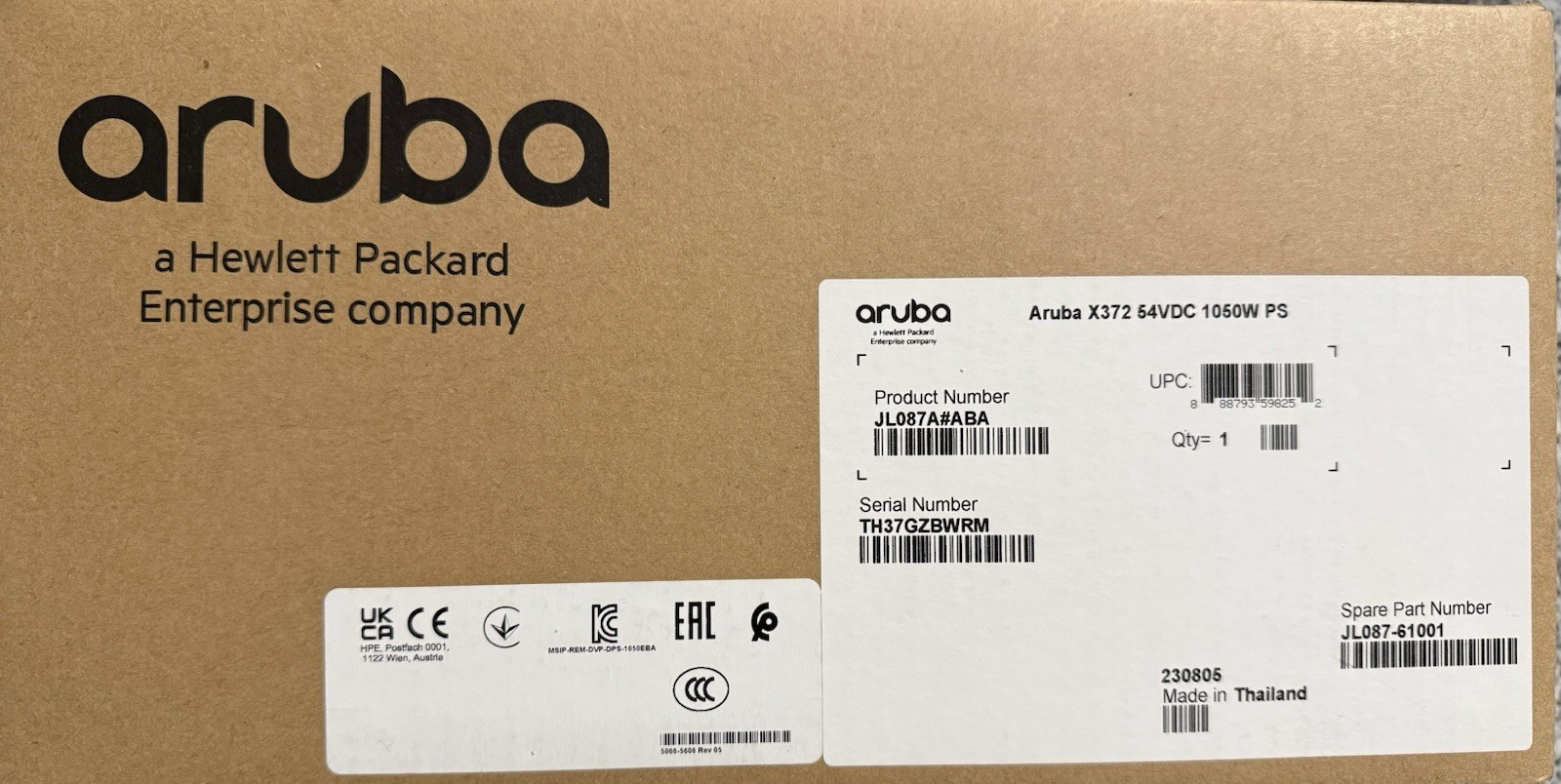 JL087A#ABA I New HPE Aruba X372 54VDC 1050W 110-240VAC Power Supply DPS-1050EB