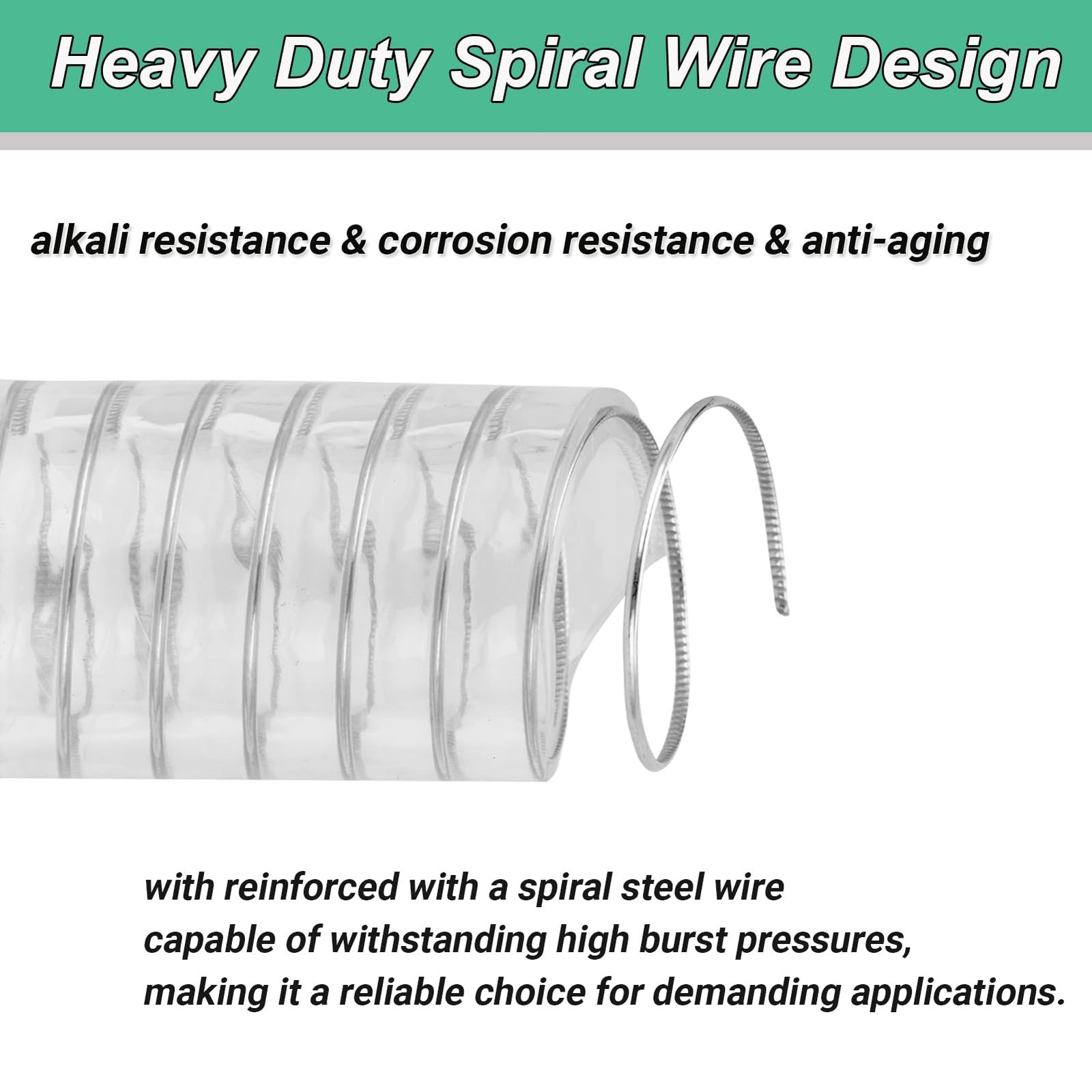 Geowaky 1"id-10ft PVC Reinforced Tubing Steel Wire Suction 1"ID, Clear