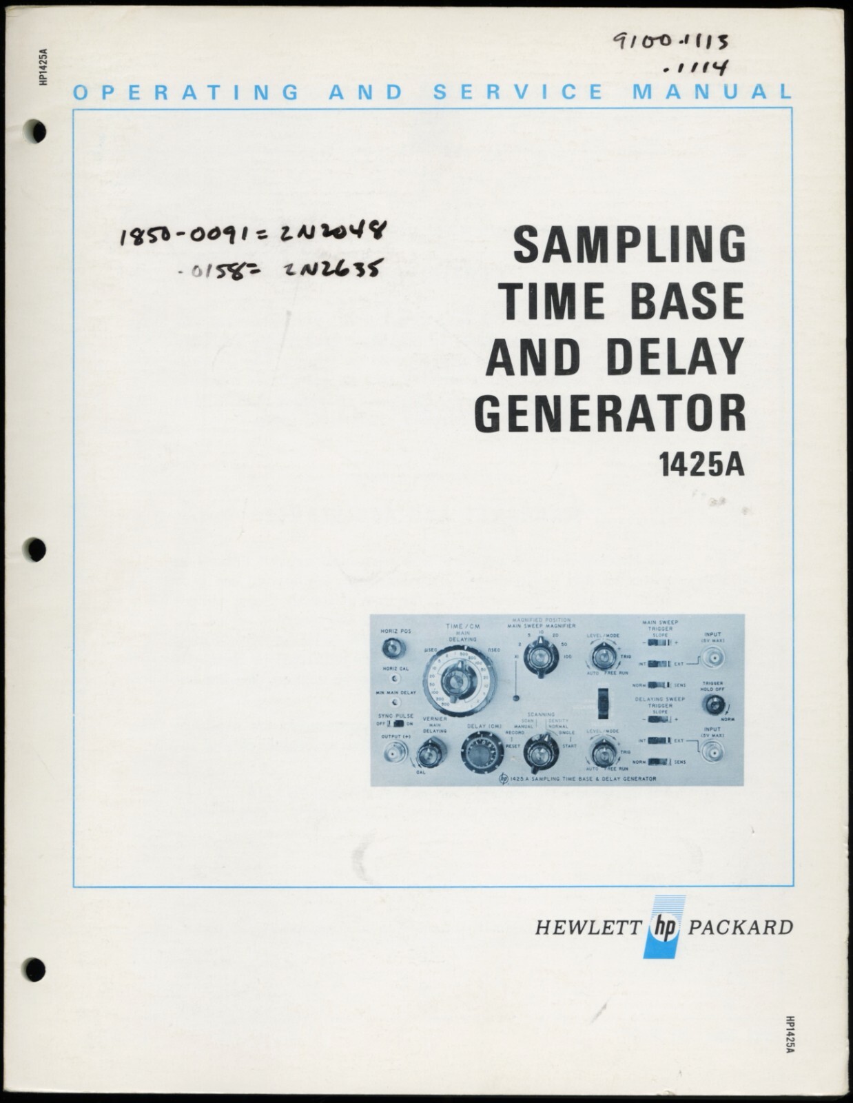 1968 HP 1425A SAMPLING TIME BASE AND DELAY GENERATOR OPERATING SERVICE MANUAL