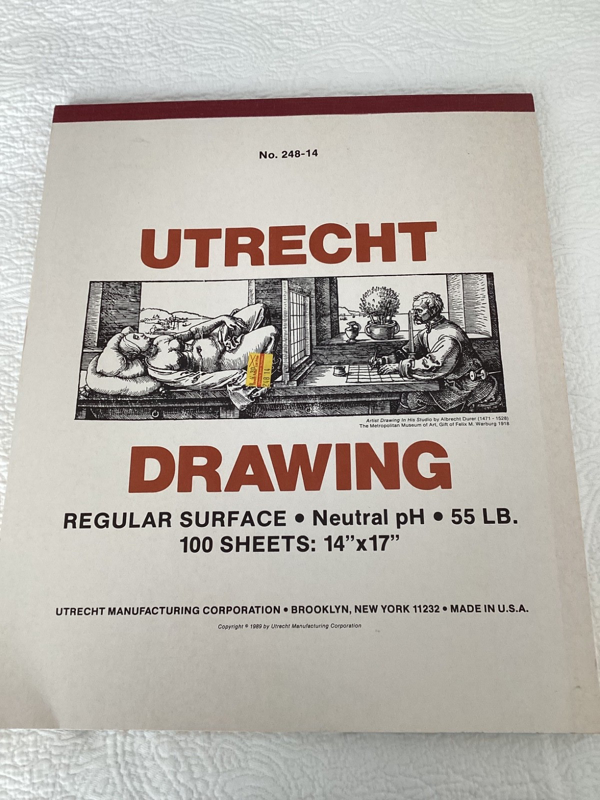 Vintage Utrecht Drawing Paper Sheet Pad 14 x 17" 100 sheets 55 lbs.