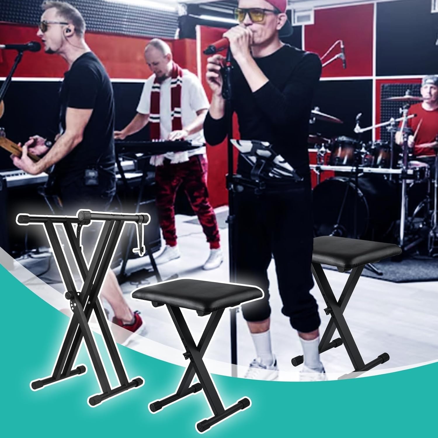 Double X Adjustable Keyboard Stand & Bench Set, Black