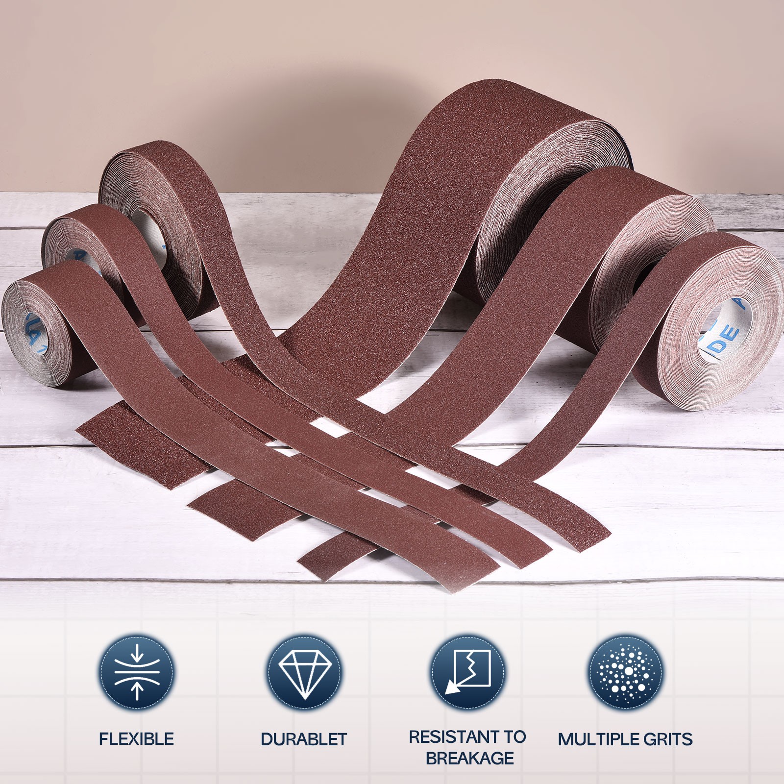 180 Grit Sandpaper Roll, 3 Inch x 49 Feet Emery Cloth, Red