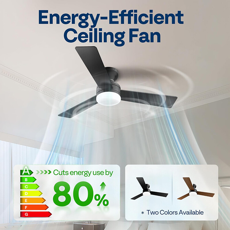 42'' Flush Mount LED Ceiling Fan with Light & Remote 6+1 Speeds, 3CCT, Dimmable
