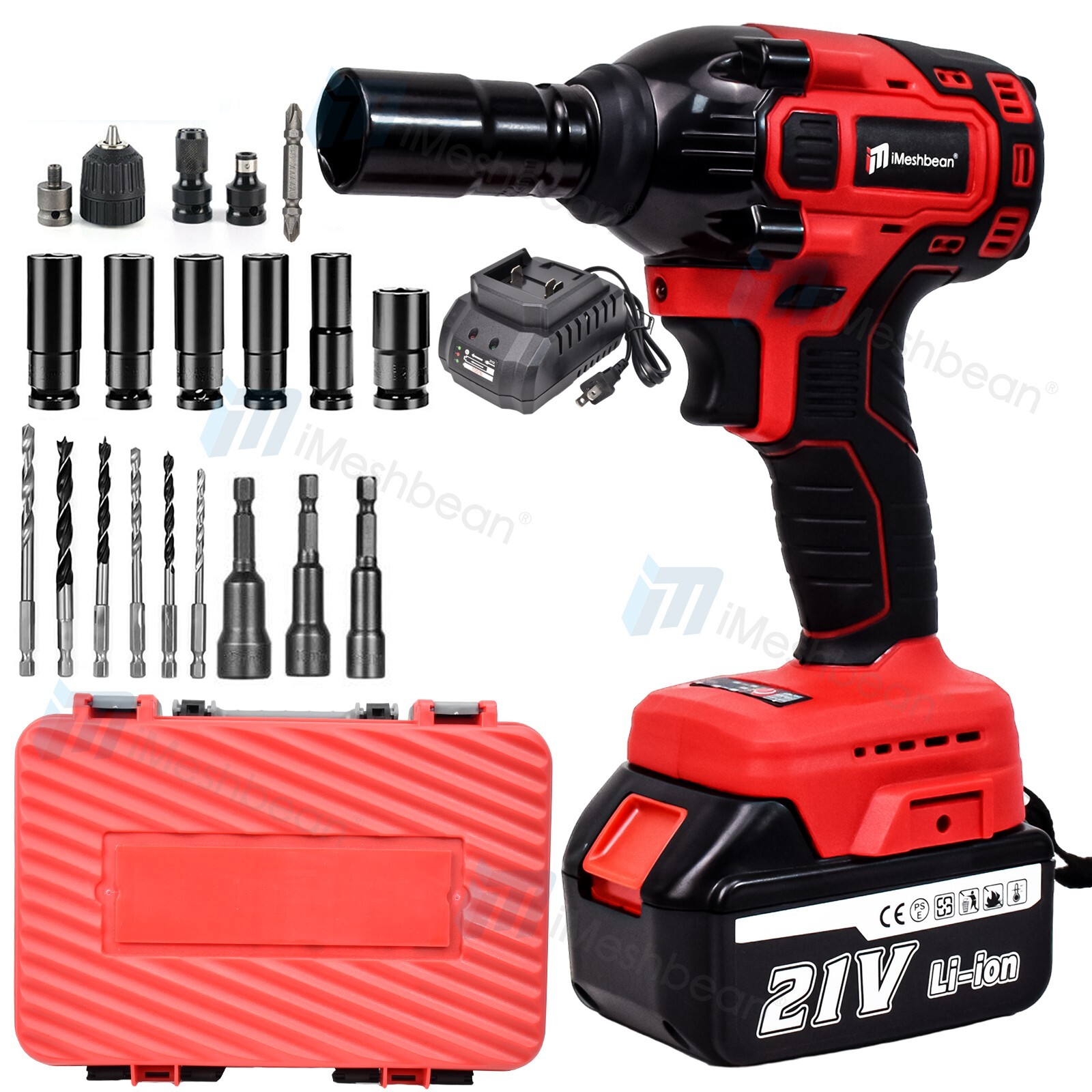 21V Cordless Electric Impact Wrench Gun 1/2'' Power Drill Driver 4.0Ah Battery