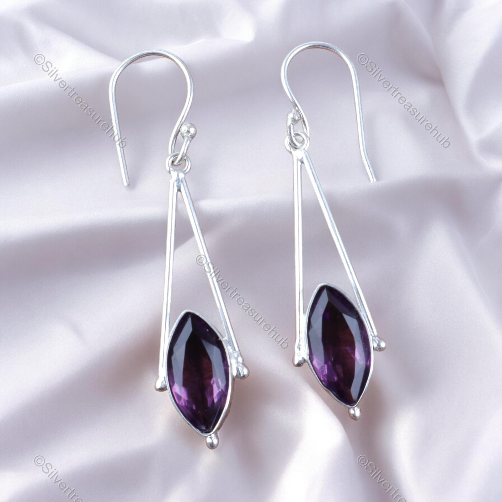 Halloween Sale Marquise Amethyst Stone 925 Sterling Silver Dangling New Earrings