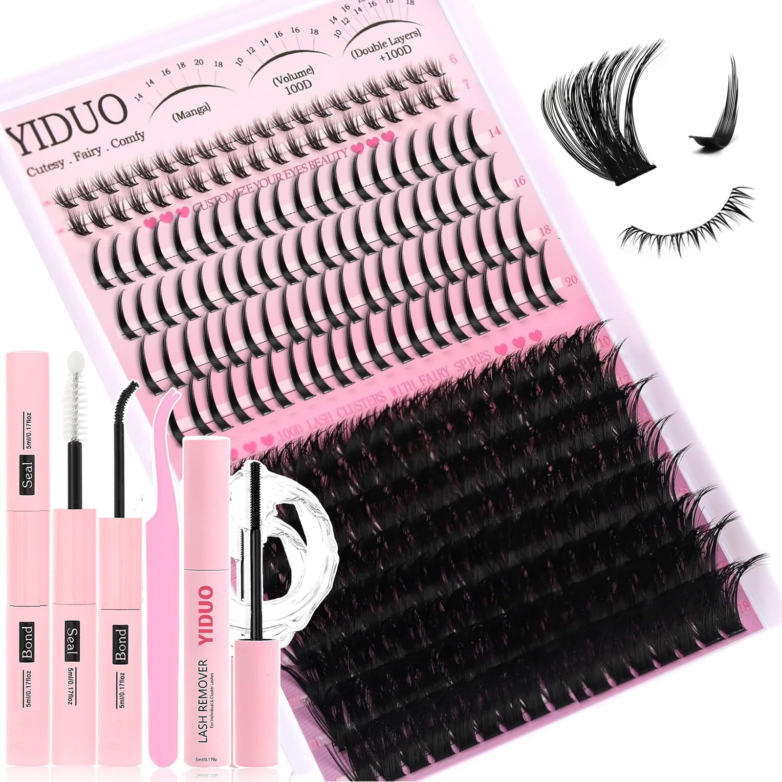 Lashes Clusters Kit Bottom Lashes with Spikes 100D Cluster Eyelash Extensions...