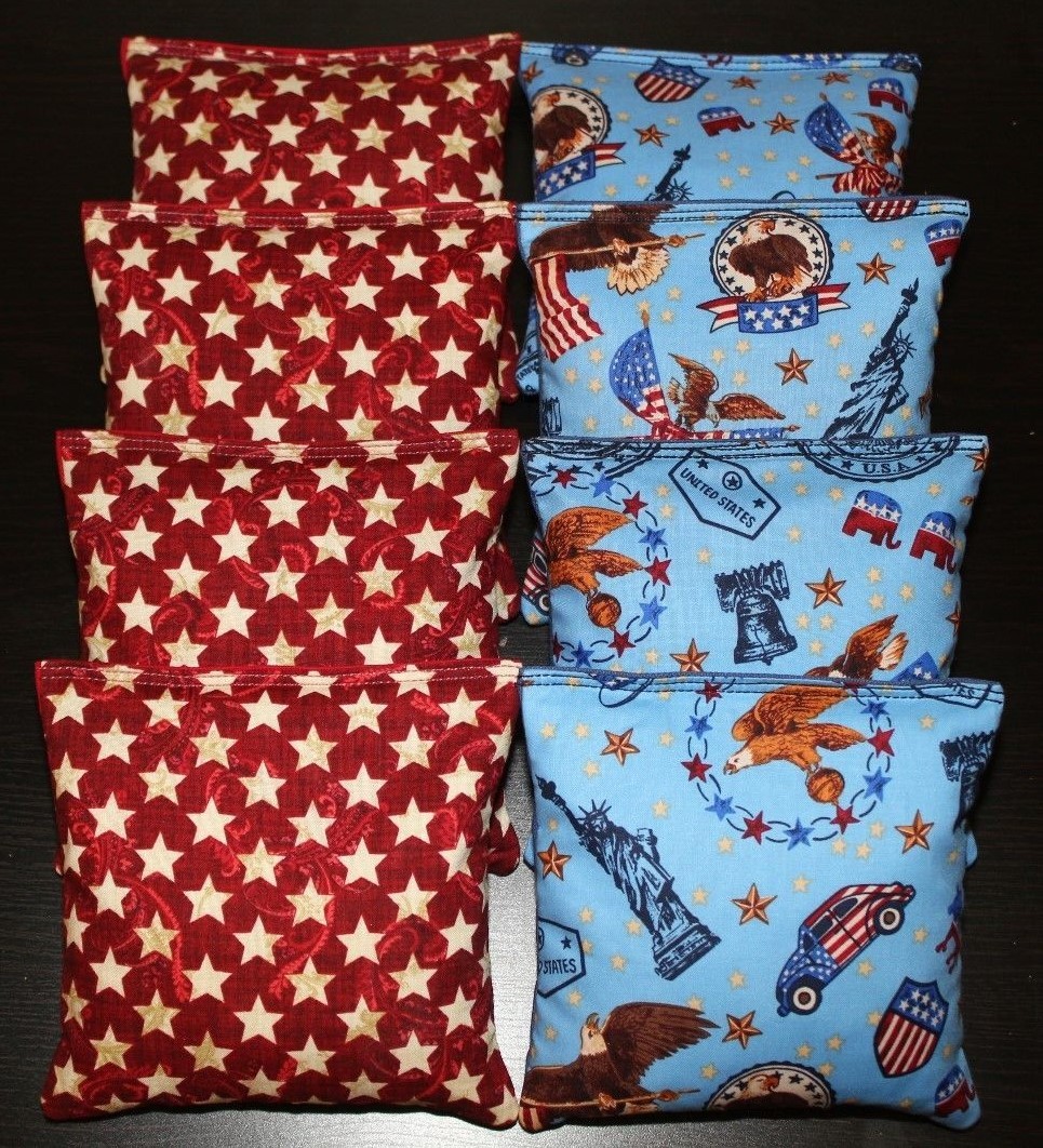 Patriotic AMERICAN STARS Blue & Red Cornhole Bean Bags ACA Regulation Quality!!