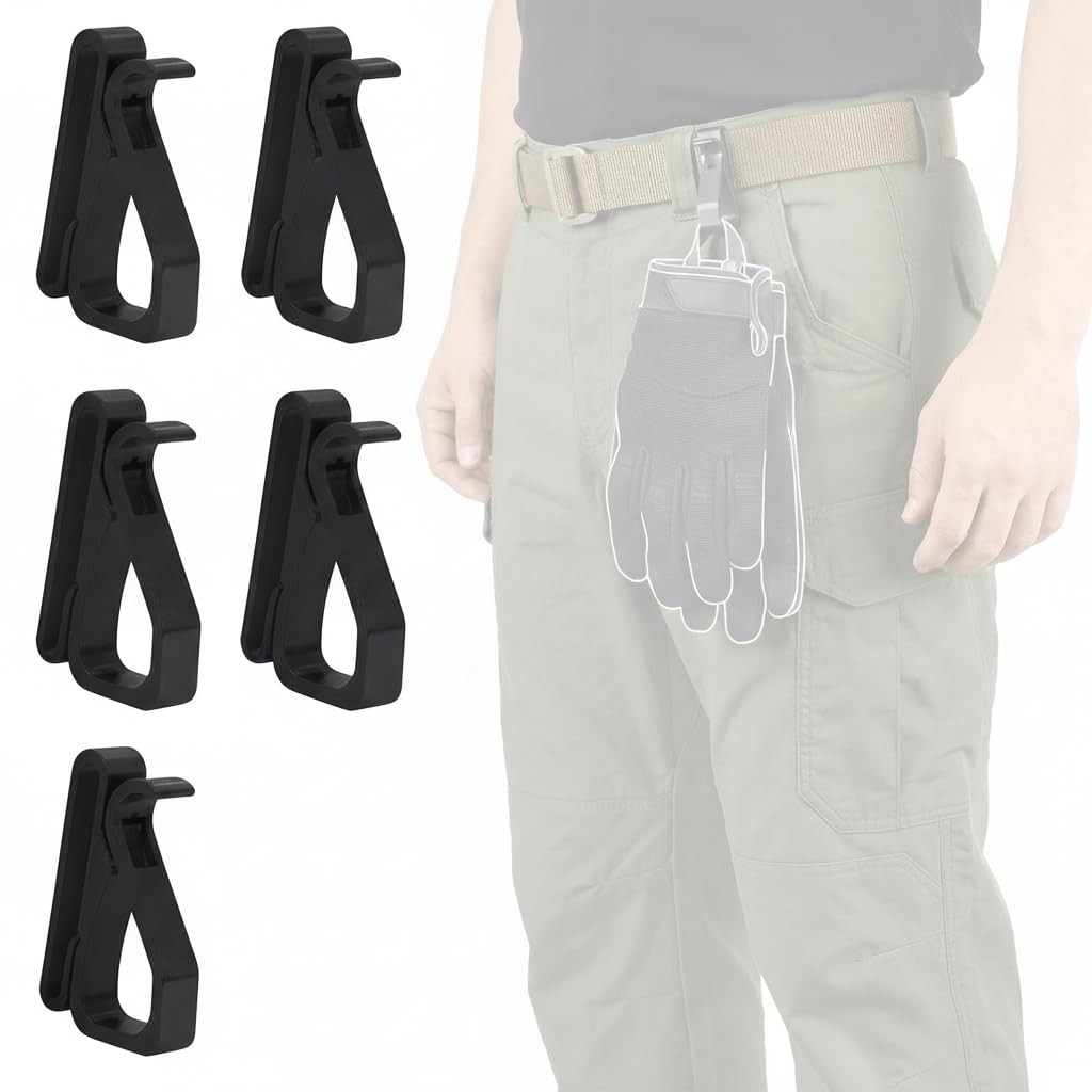 TBKG Glove Clip for Belts and MOLLE - 5-Pack Locking Small, Black