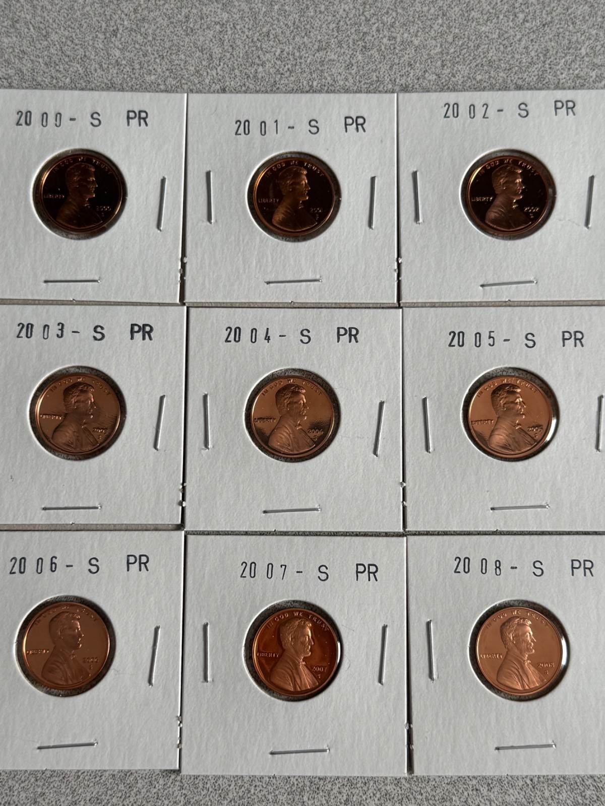 2000 to 2008 S  Proof  Lincoln Memorial Cent 9 Coin Set