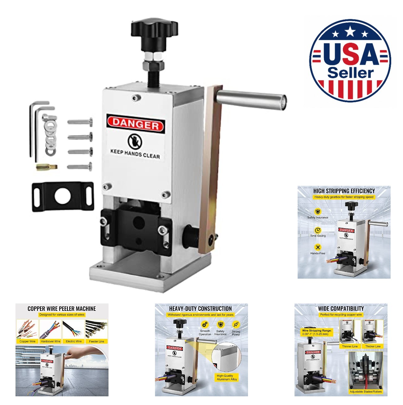 Manual Wire Stripping Machine Hand Crank 0.06-0.98 Inch Aluminum Alloy Scrap