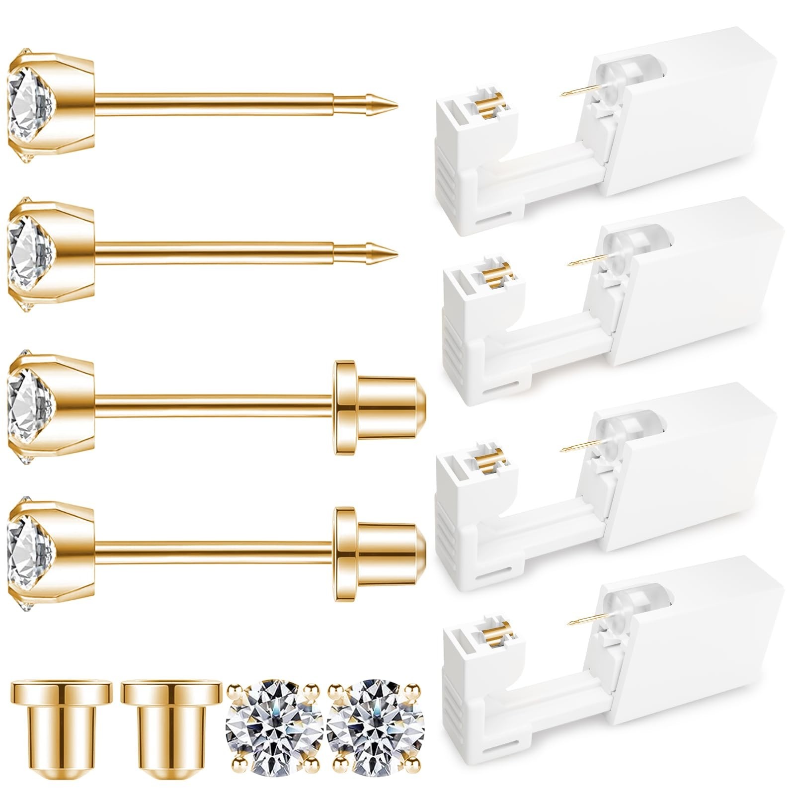 At-Home Ear Piercing Kit | Disposable Gun, 316L Surgical Steel, 4mm CZ Studs, 4