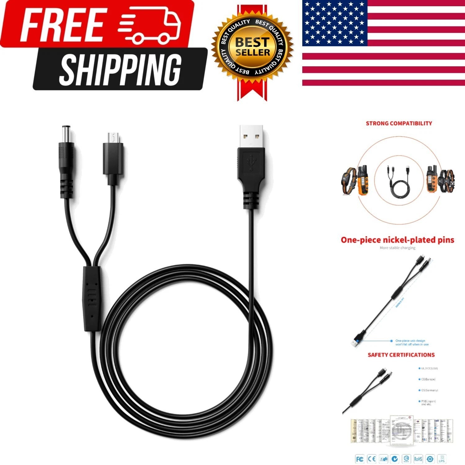 for Bousnic Dog Shock Collar Charger Replacement, Power Cable for RS2 and RS2B,