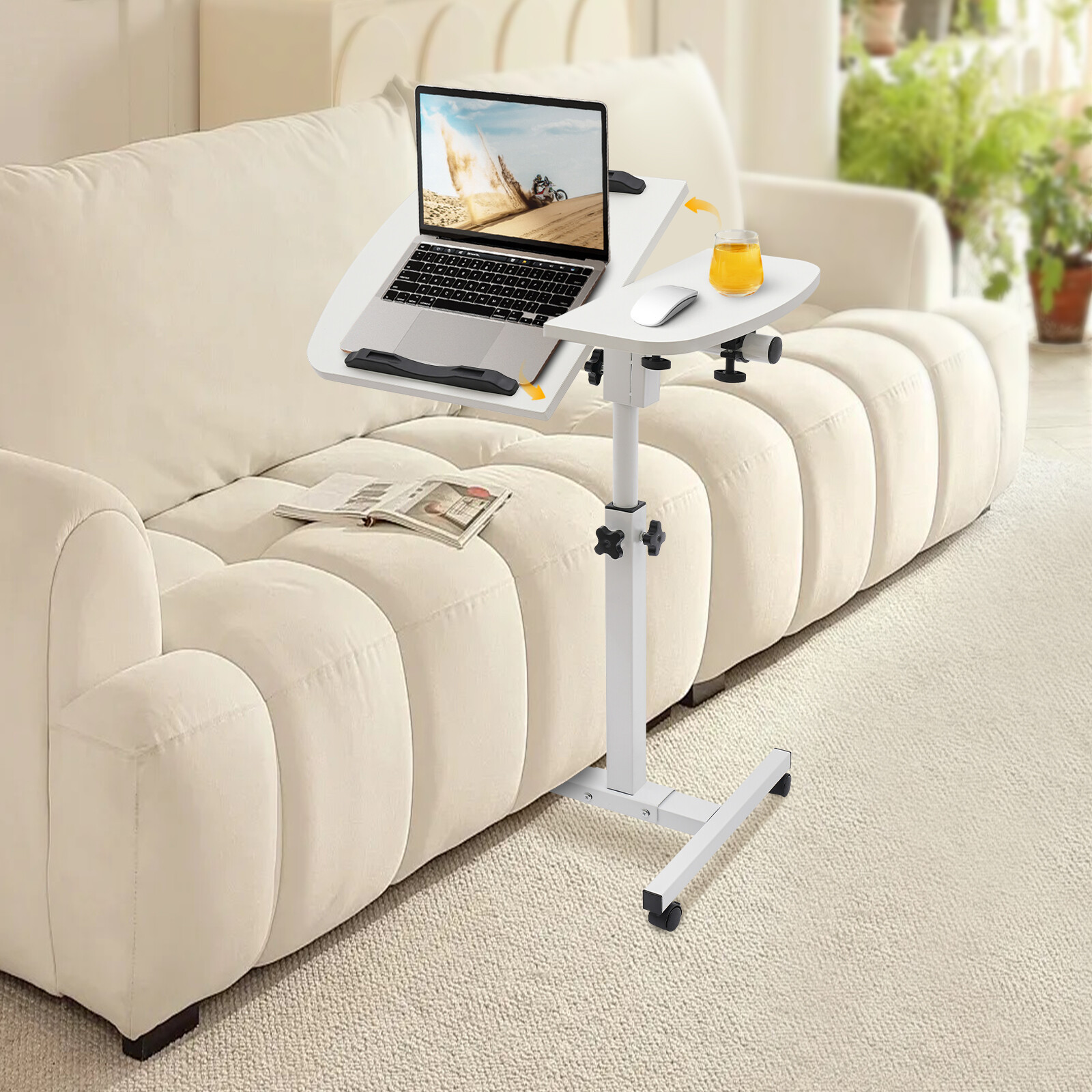 Over Bed Table Mobile Rolling Laptop Stand Computer Bedside Table Adjustable New
