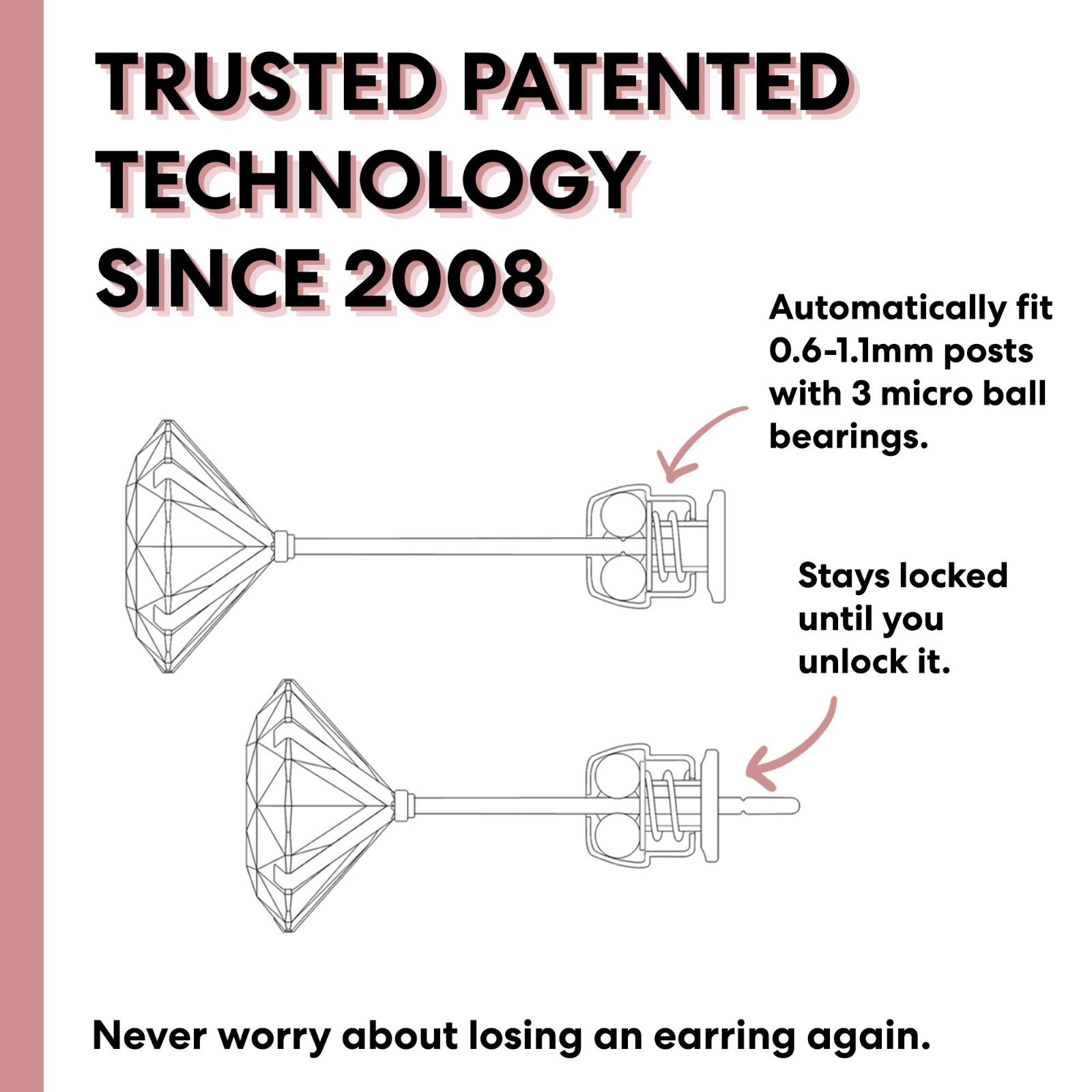 Secure Earring Back Locks - Platinum Technology, Fits All Earring Posts, Replace