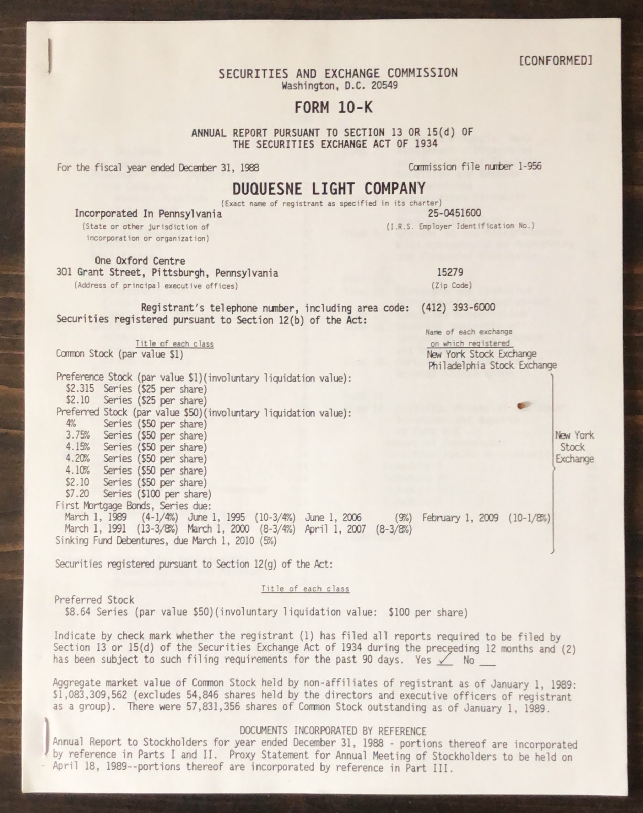 1988 Duquesne Light Company Form 10-K Report