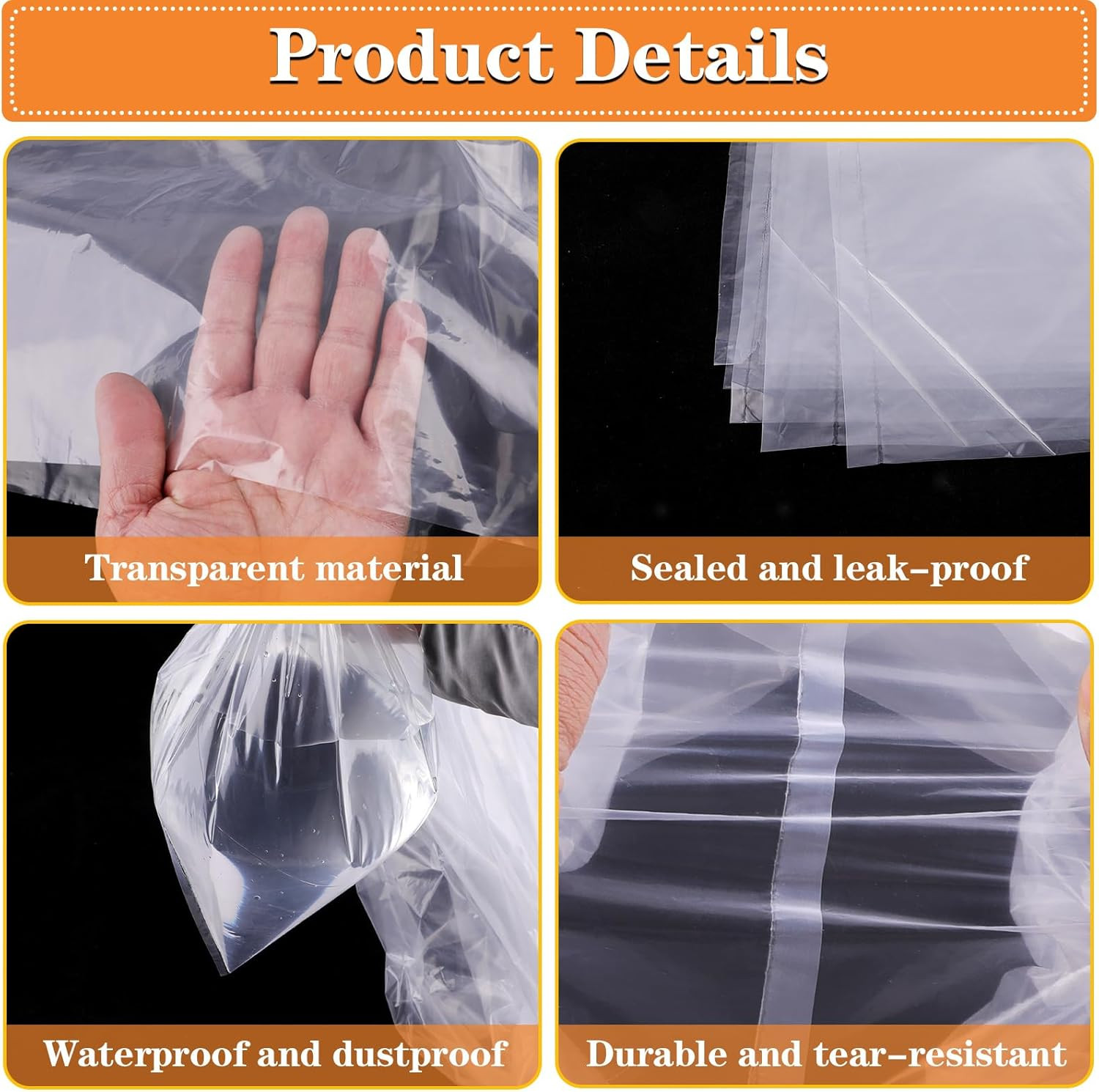 4 Pack Large Clear Plastic Bags, 40" X 60" Moistureproof Dustproof Large Stor...