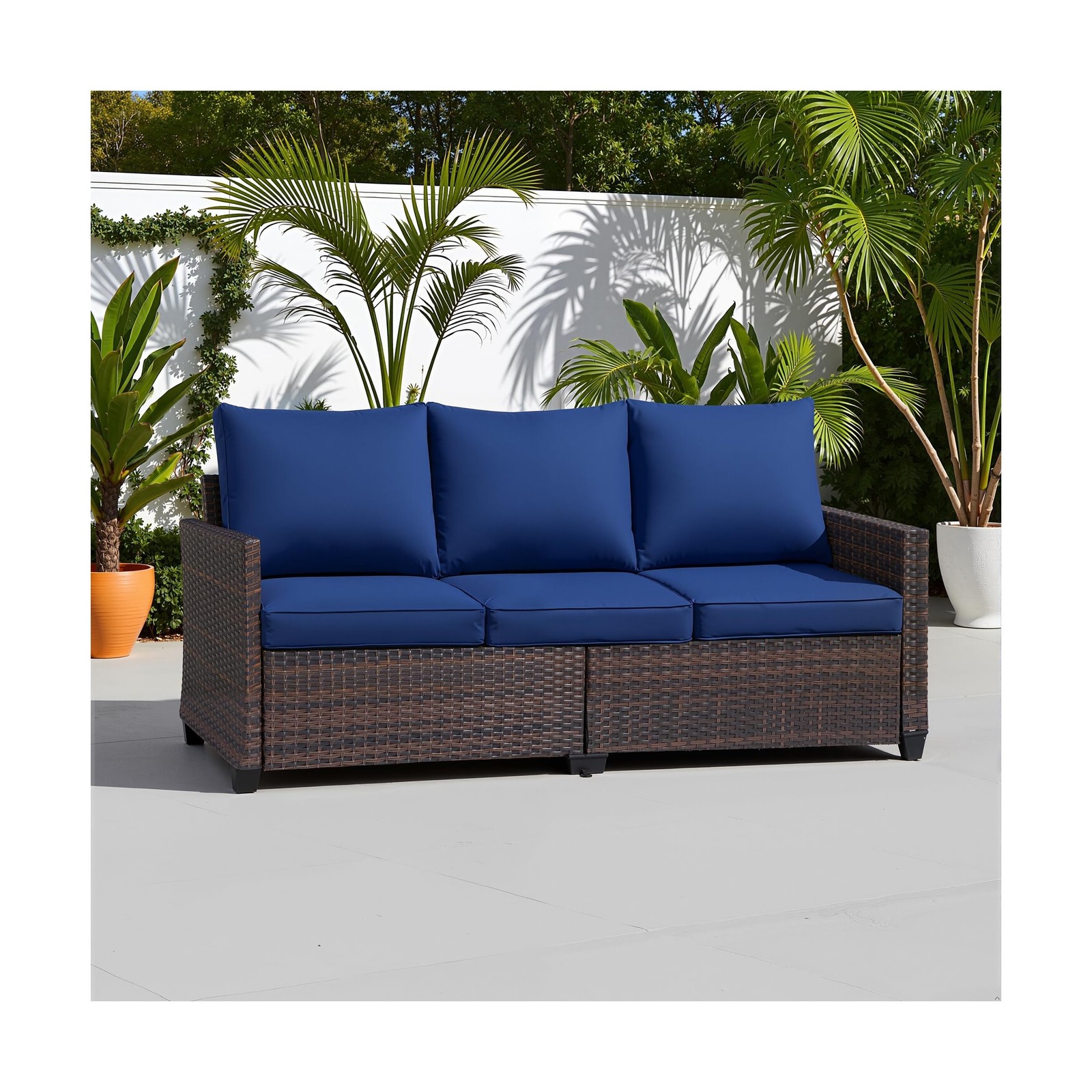 3-Seater Deep Seat Outdoor Sofa - High Back Patio Couch with Water-Resistant ...