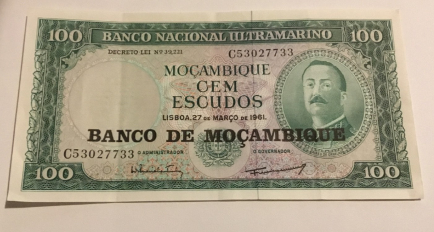 1961 Mozambique 100 Escudos Note Paper Money Currency