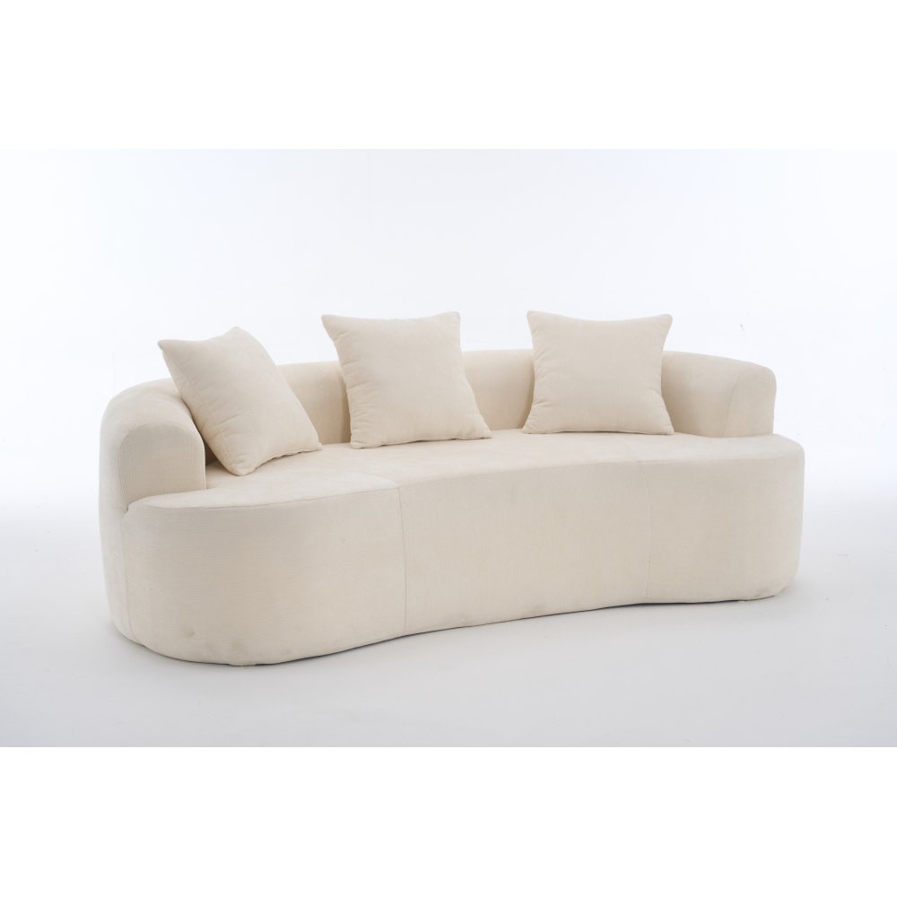 Crescent-shaped sofa, modern low-back design with deep cushions, self-inflating