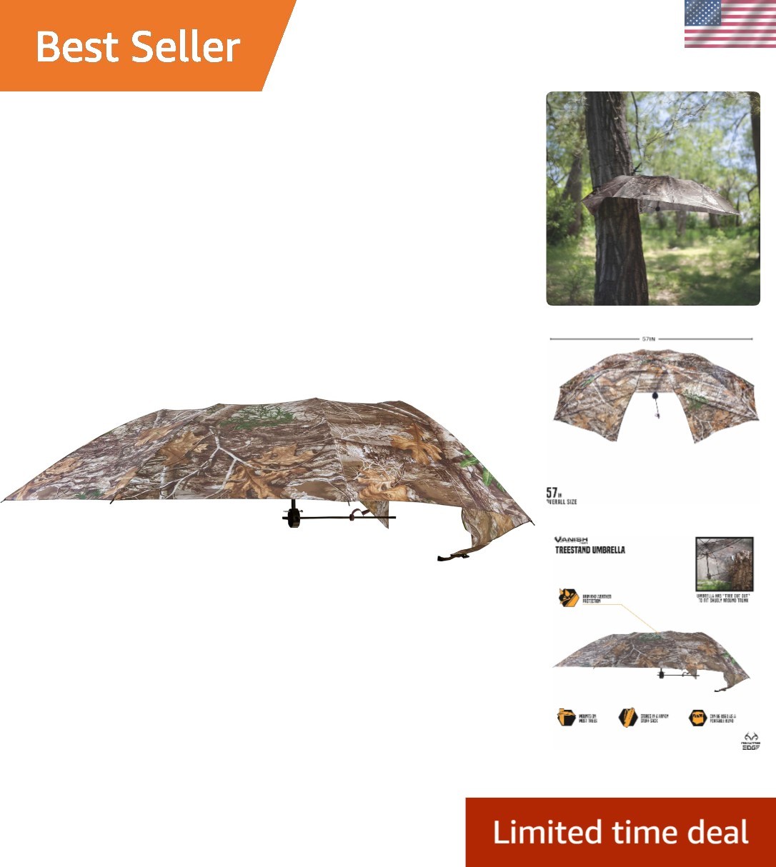 Quick-Setup 57-Inch Tree Stand Umbrella - Durable Camouflage Hunter's Shield