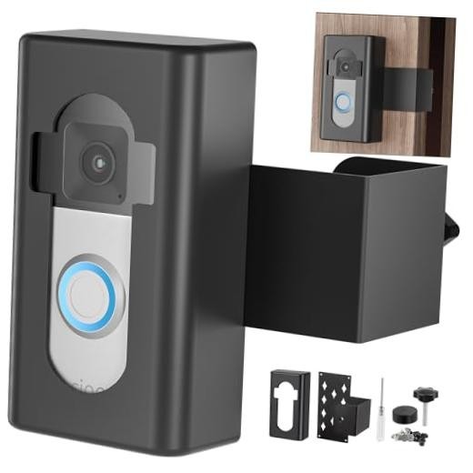 Anti-Theft Video Doorbell Mount, Mount No Drill Bracket Holder Black