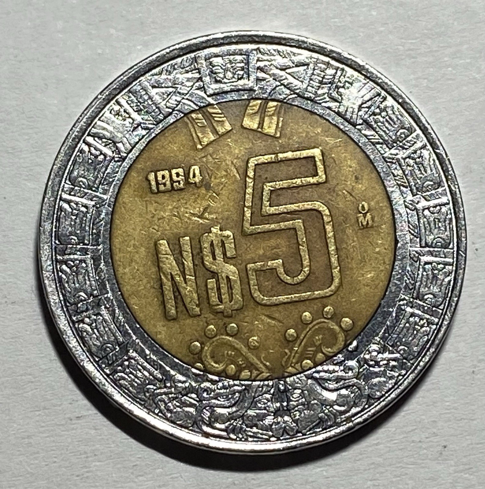 1994 Mexican N $5 Coin, Circulated, Uncertified,very Good Condition