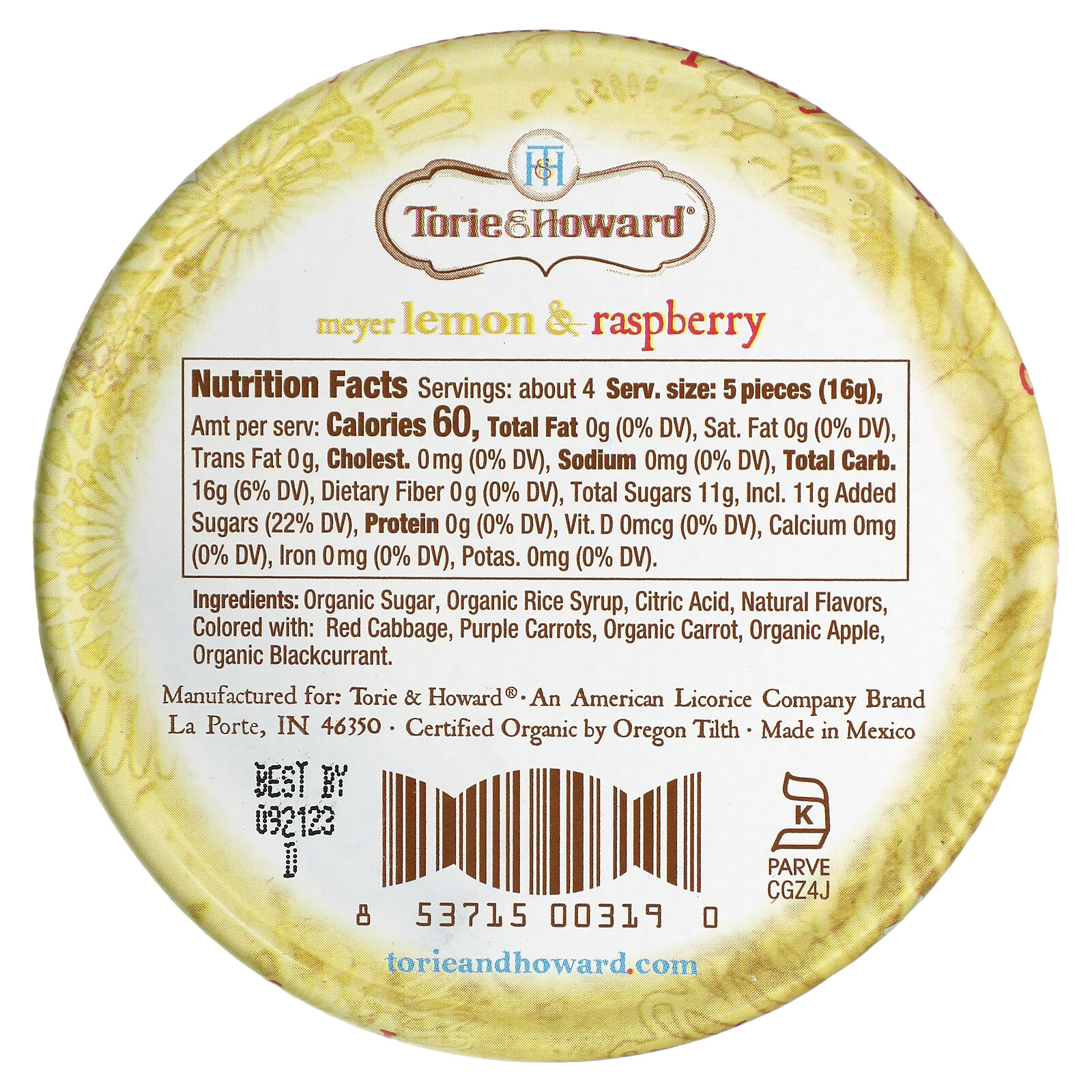 Organic Hard Candy, Meyer Lemon & Raspberry, 2 oz (57 g)