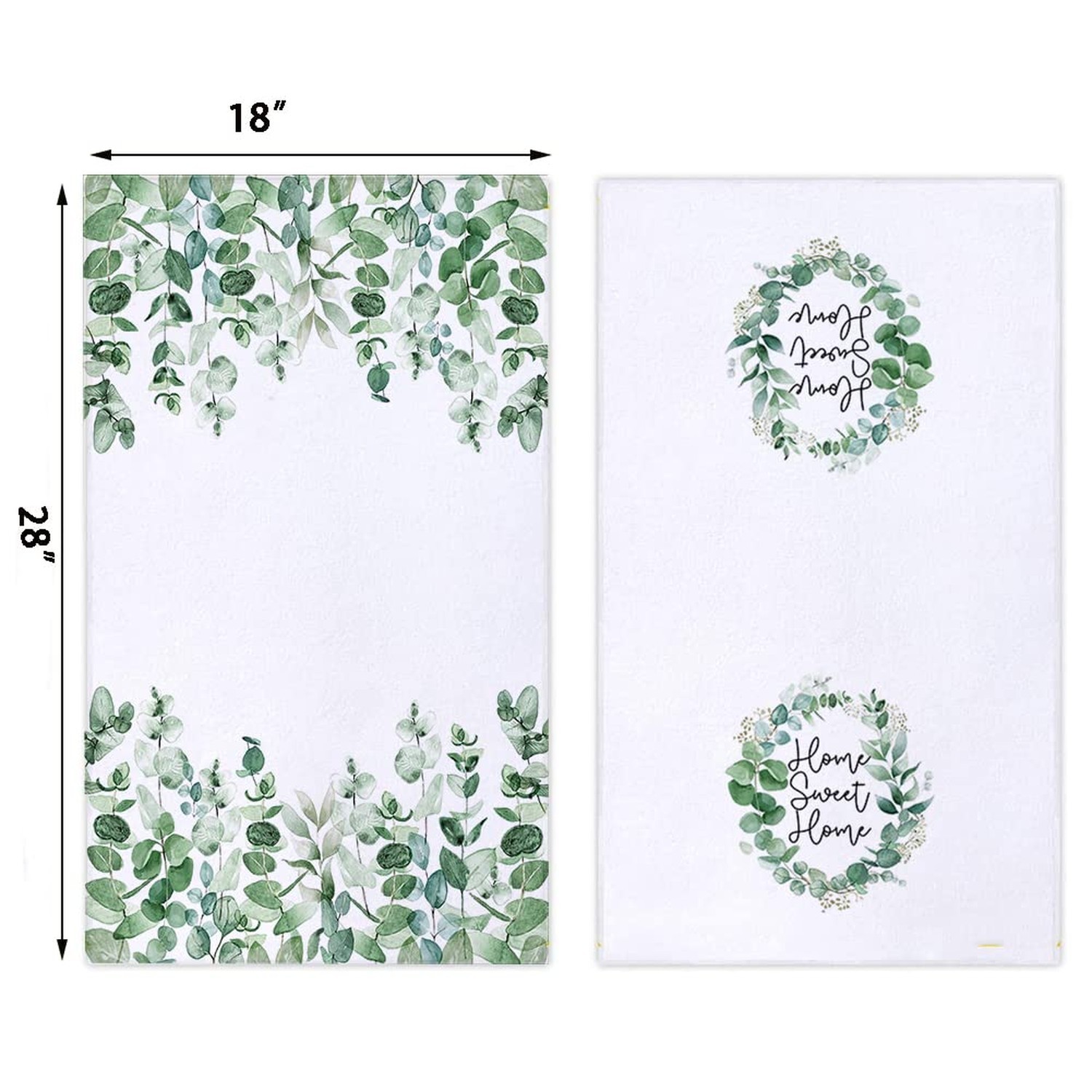 Watercolor Eucalyptus Leaves Home Sweet Home Kitchen Dish Towel 18 x 28 Inch,...