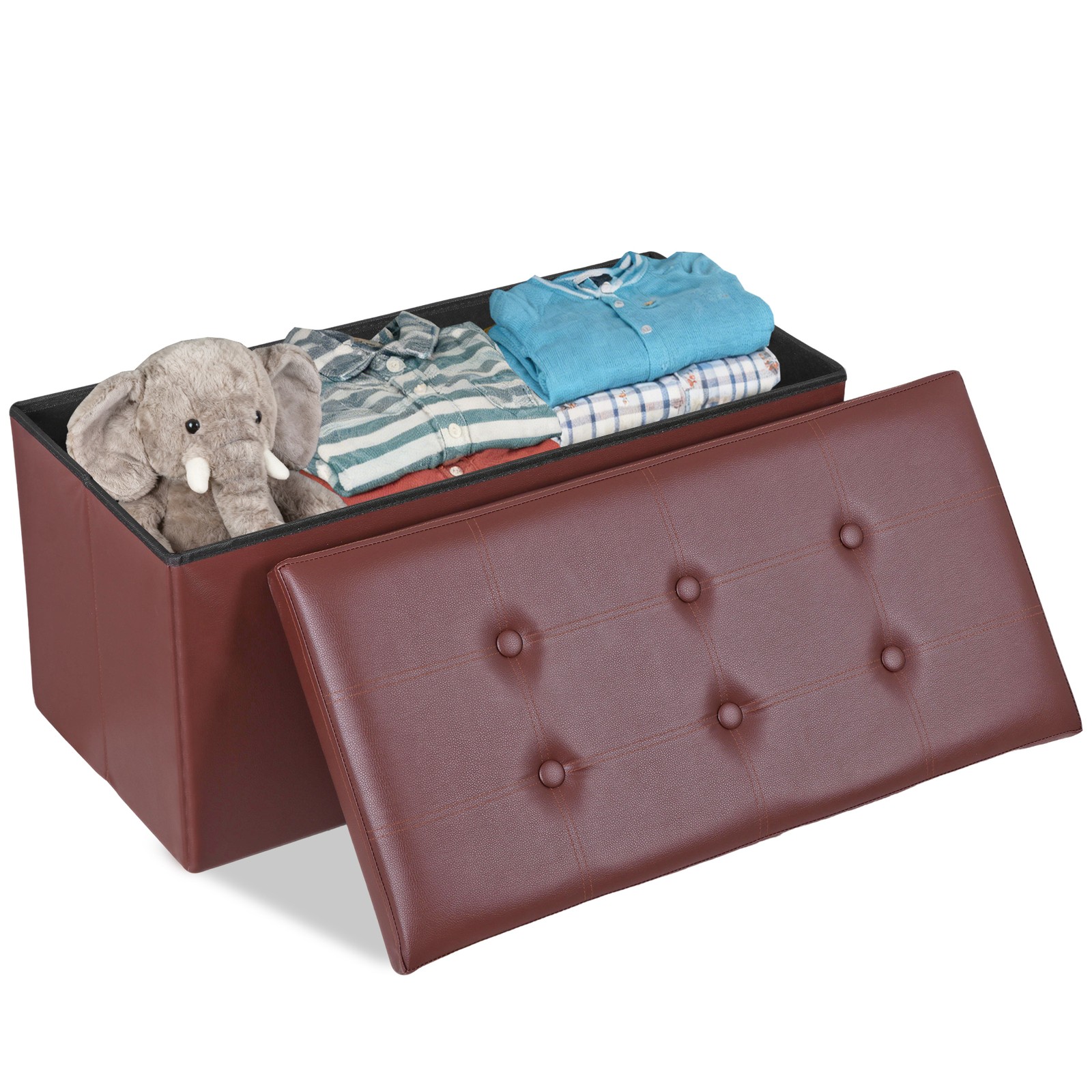 Brown Sturdy Ottomans Foot Bench Foldable Storage Footstools Spacious Organizer
