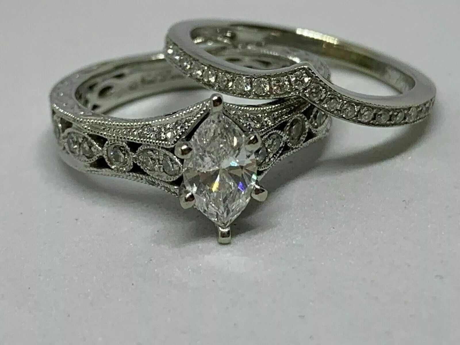 3Ct Marquise Lab-Created Diamond Wedding Bridal Ring Set 14k White Gold Plated