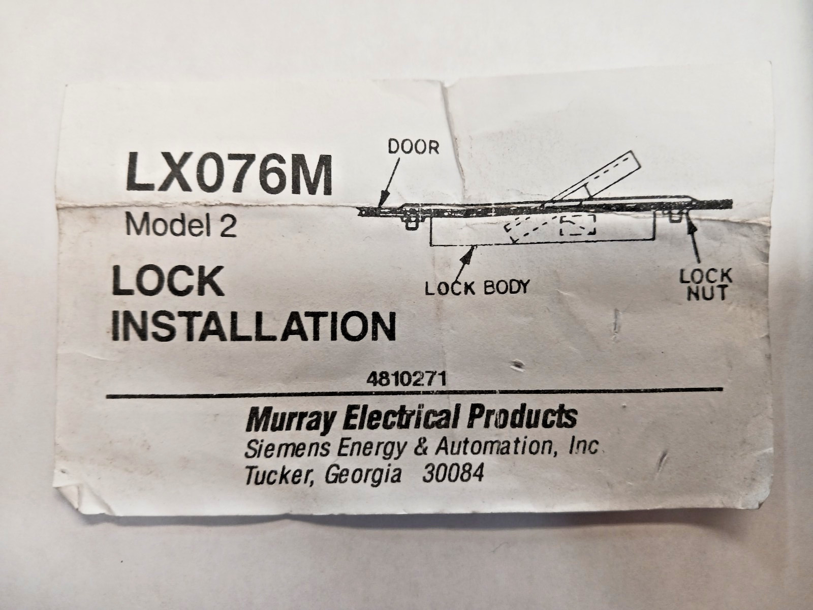 MURRAY LX076M PANELBOARD TYPE LOCK FOR 400A PANEL