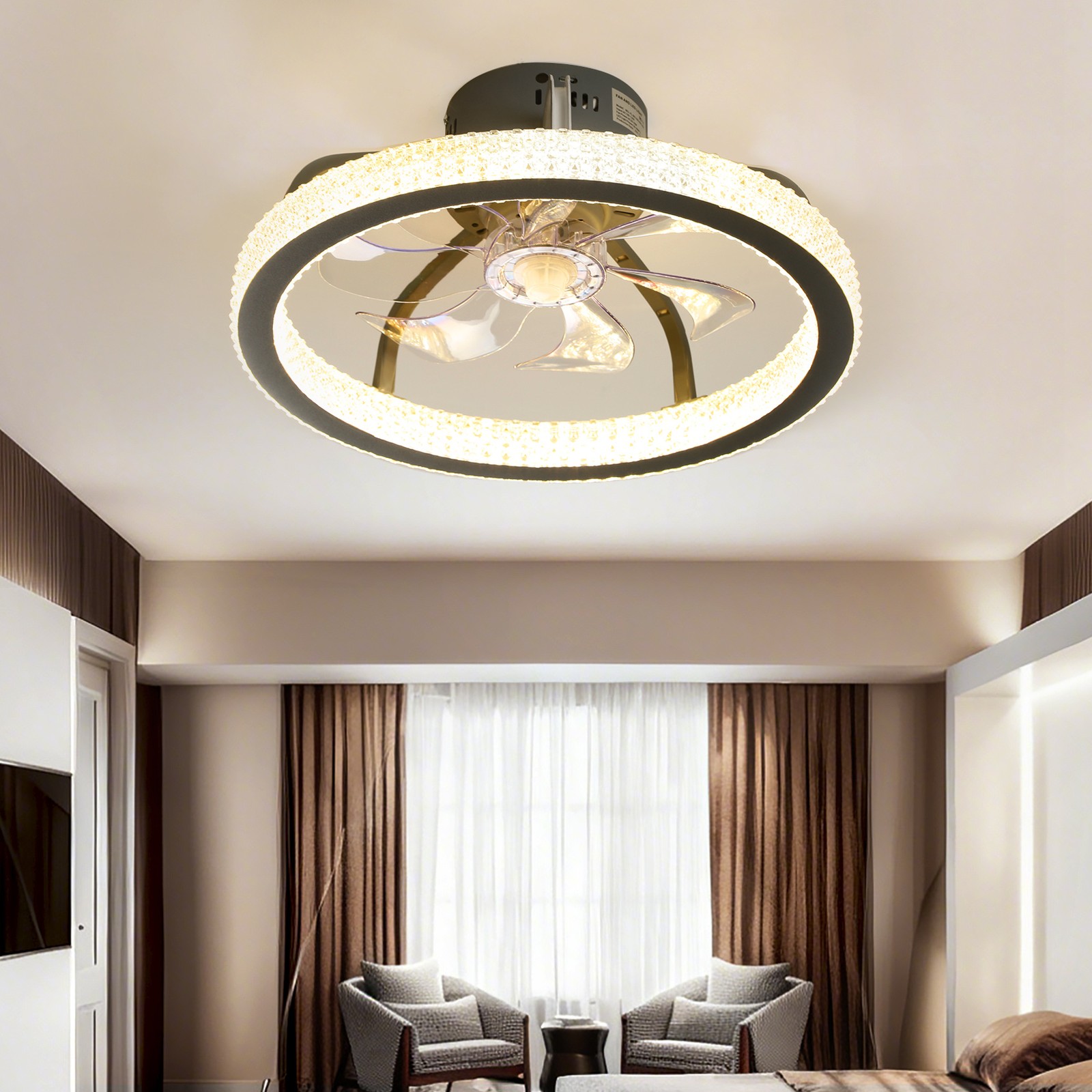 TCFUNDY RGB LED Ceiling Fan with Light App + Remote Control + Bluetooth Speaker