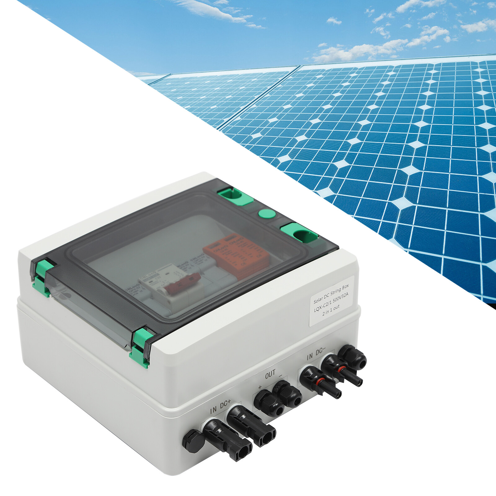 Solar Combiner Junction Box Switch DC500V 2-String 32A Circuit Breaker Protector