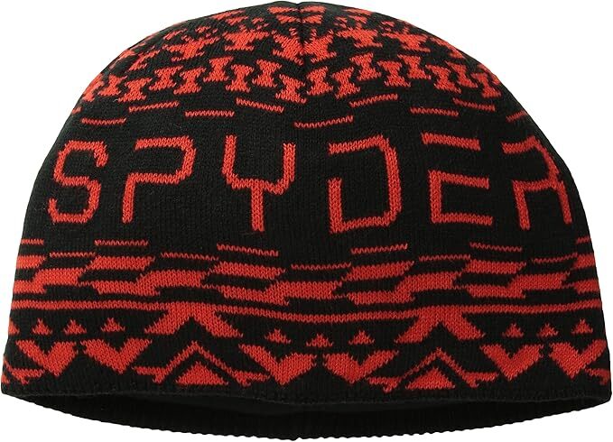 NEW SPYDER Winter Beanie Hat Cap Throwback Kids Boys Youth Red Black NWT GDX6