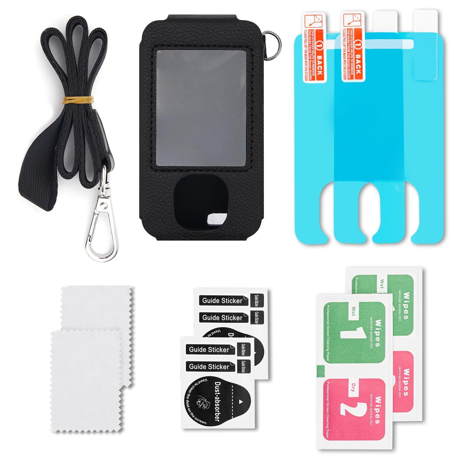 Dexcom G7 Receiver Leather Case with Lanyard and 2PCS Screen Protector Black