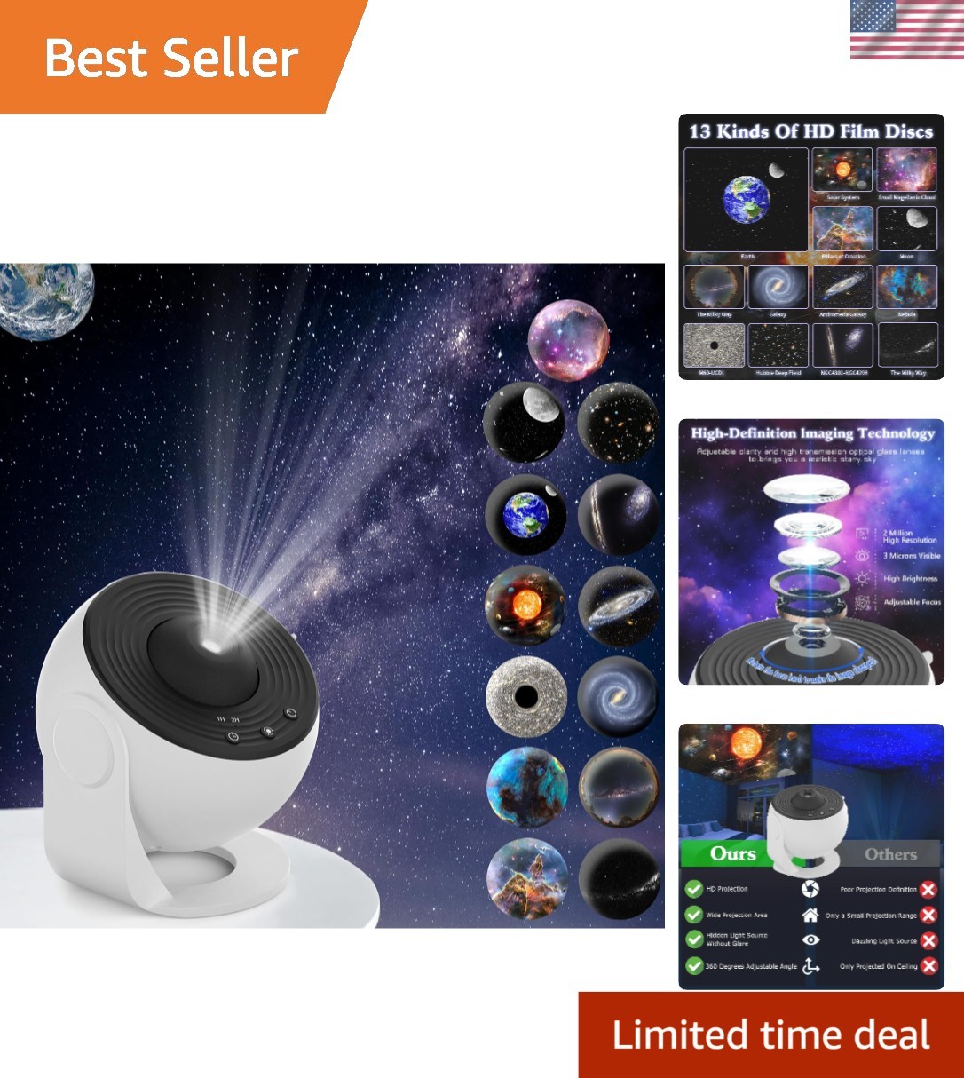 Realistic Starry Night Light Projector - 360° Rotation & Adjustable Focus