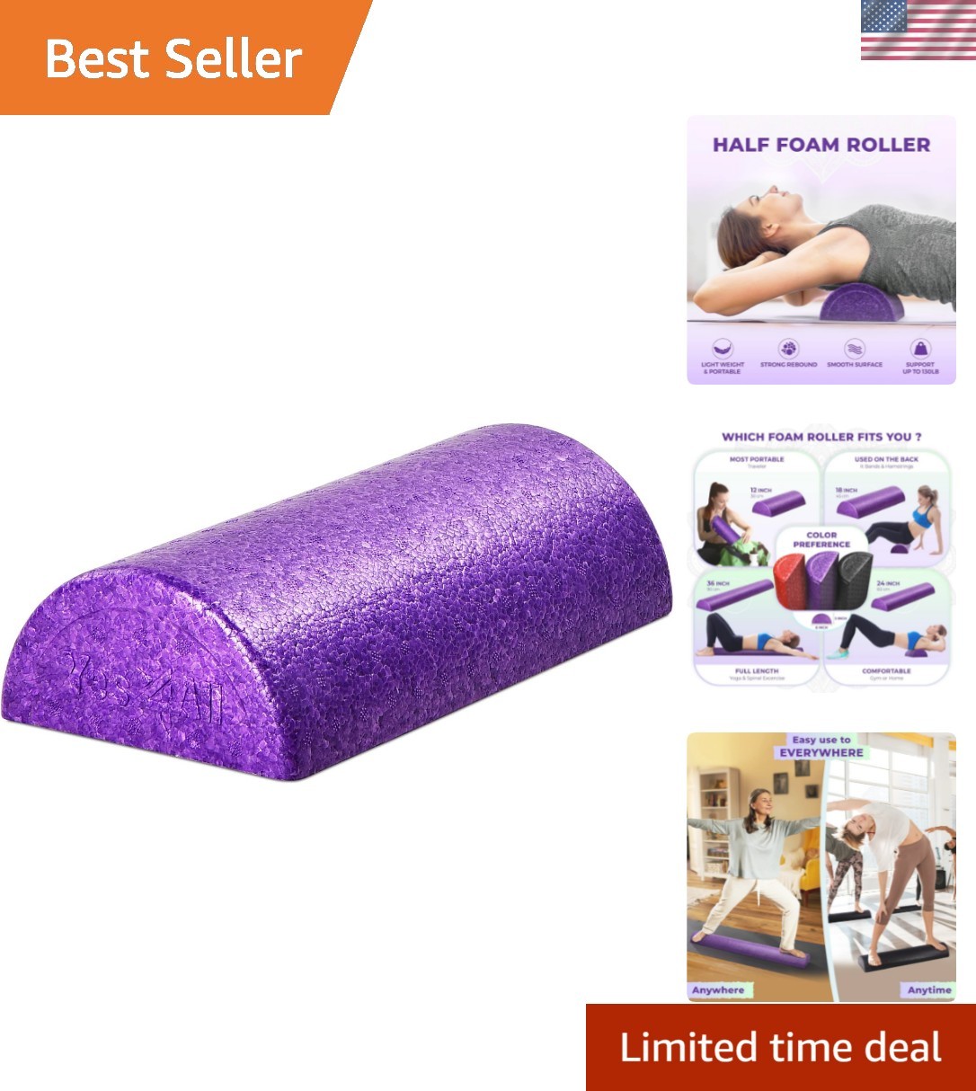 Versatile Half Round Foam Roller for Yoga, Pilates & Stretching - 12 to 36 Inch