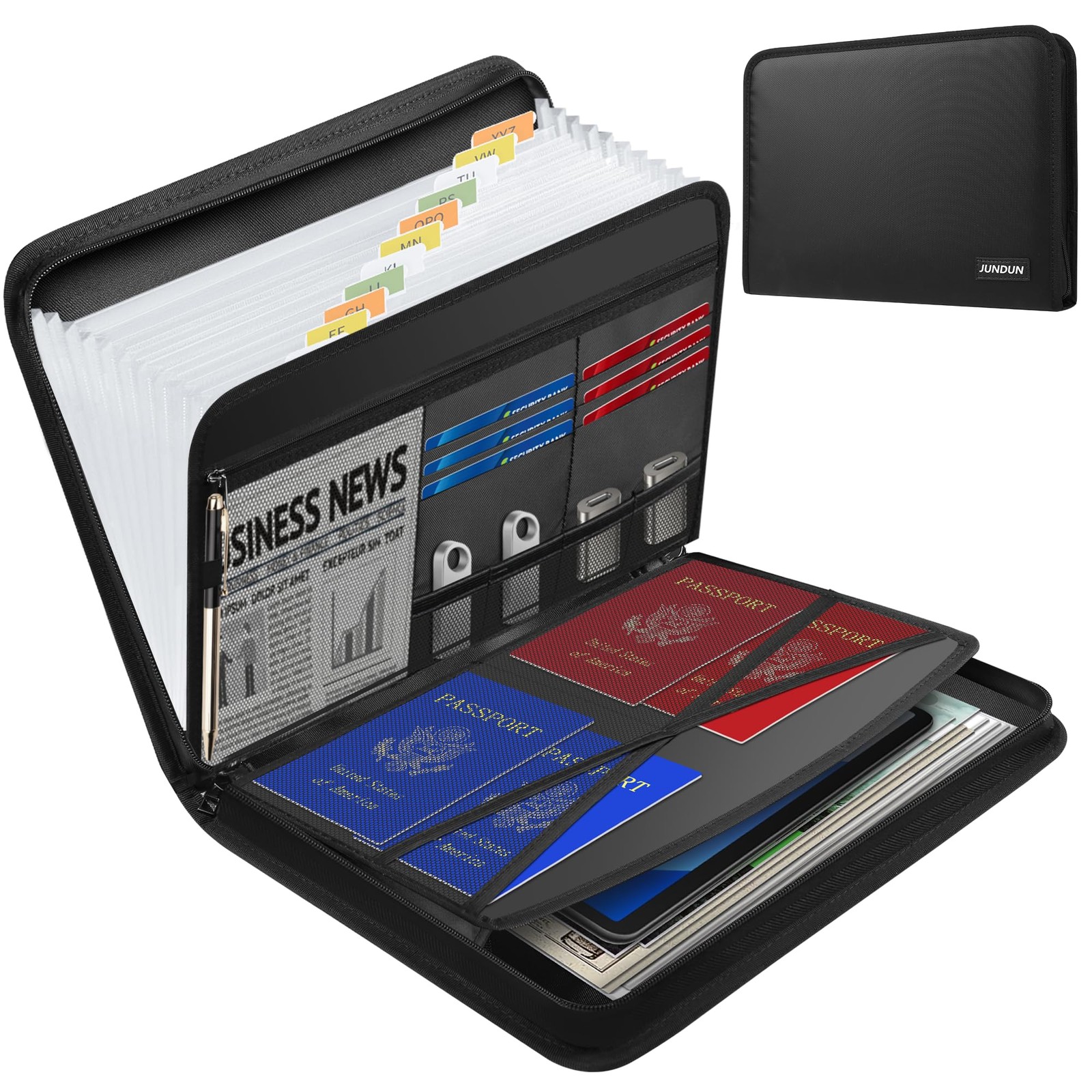 Accordion File Organizer - Fireproof Accordion Folder with Zipper & Labels - ...