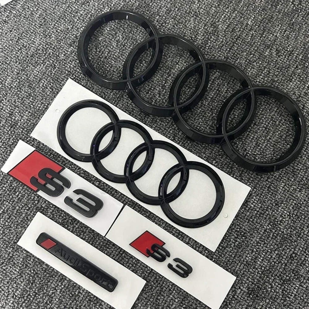 AUDI S3 4Ring logo ABS Black Car Hood Front Grill Emblem Rear Trunk Badge Sticke
