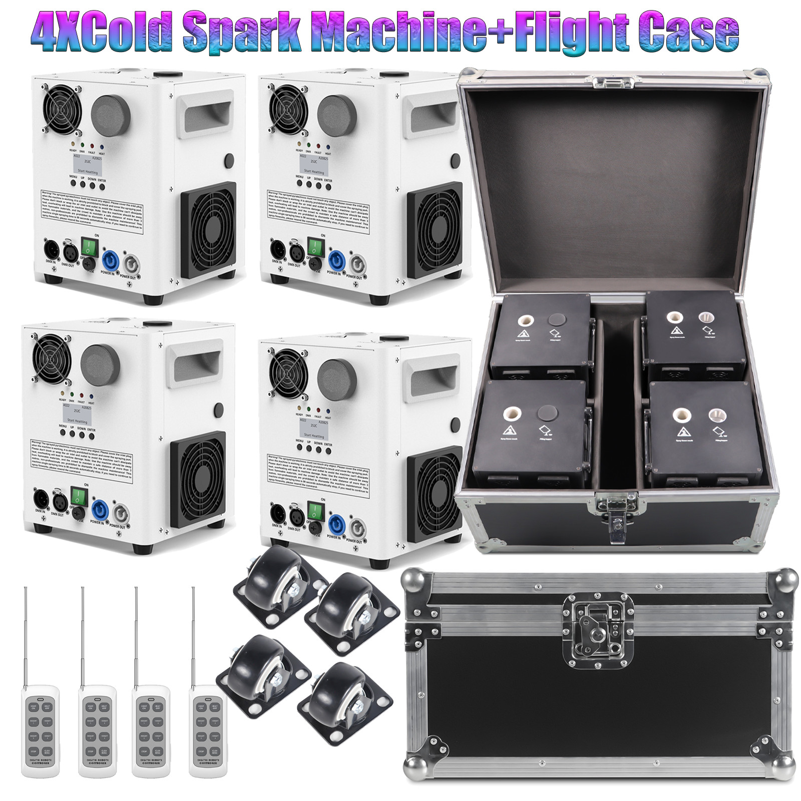 4PCS Large Cold Spark Firework Machine 1200W Stage Effect DMX Free Power