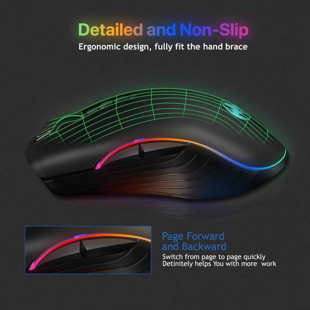 Gaming Mouse 7 Color LED Backlight Wireless USB Rechargeable Optical Mice For PC