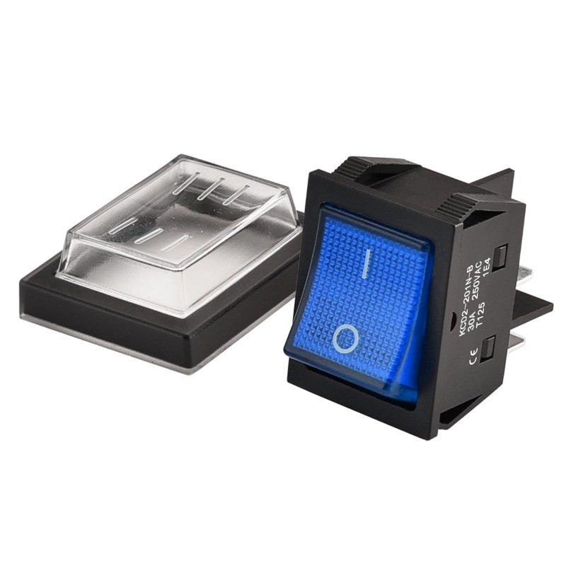 High Current Rocker Switch 30A 250VAC ON OFF 2 Position DPST 4 Terminals Blue