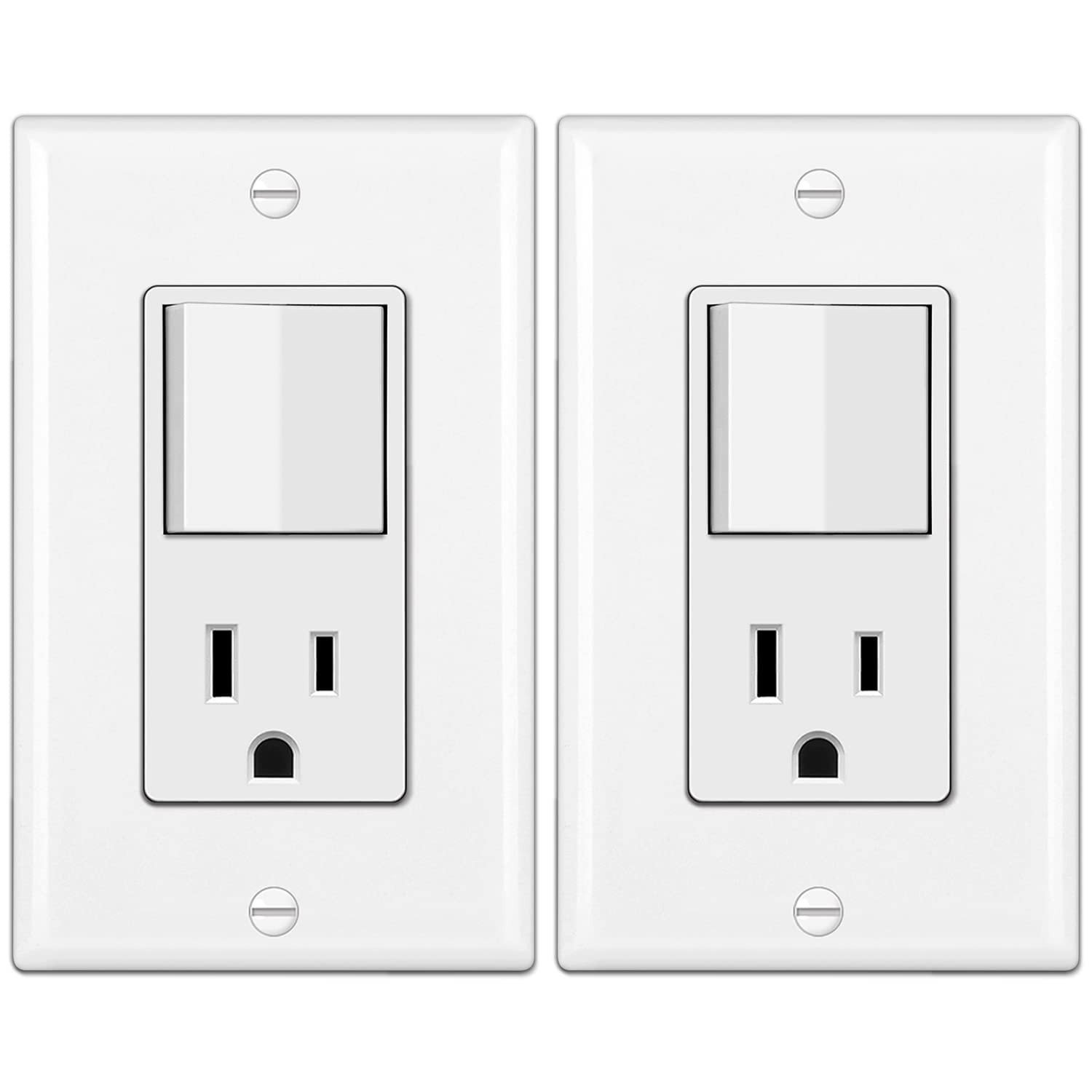 BESTTEN 2 Pack Combination Wall Light Switch and Decor Outlet, Single Pole Rocke