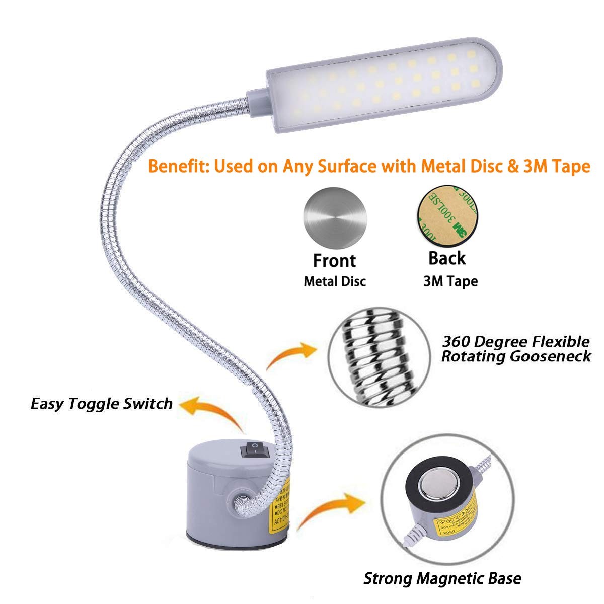 EVISWIY Sewing Machine Light LED Lighting (30LEDs) 6 Watt Silver, Silver