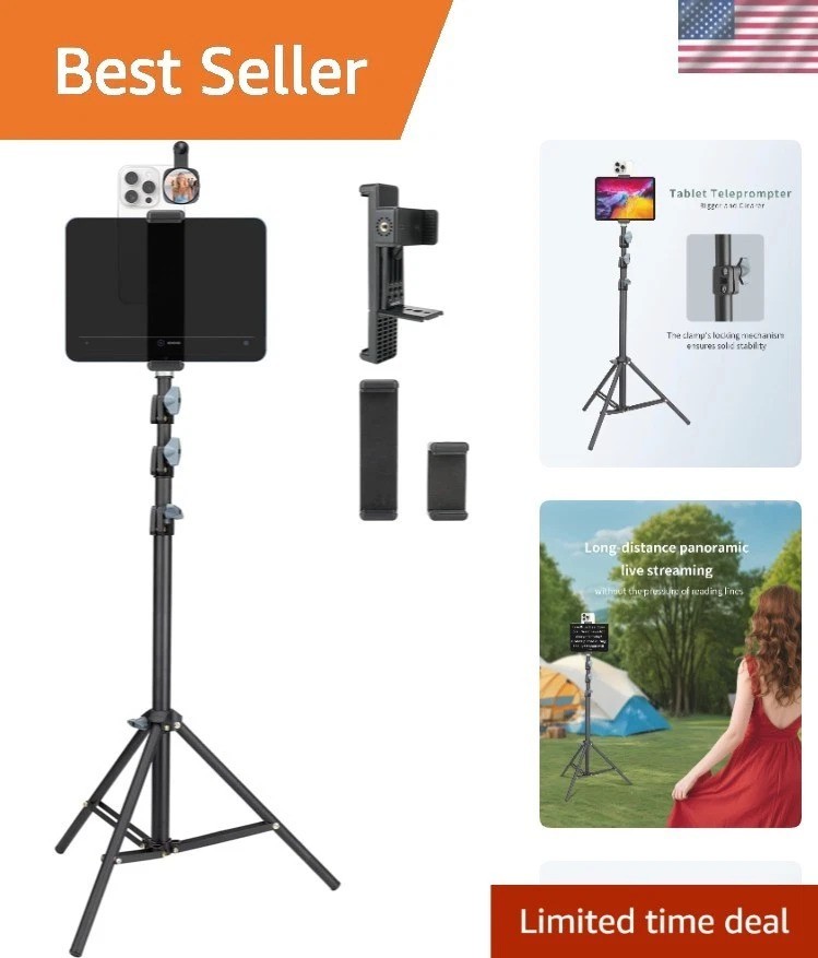 Large Screen Teleprompter Holder with 70.8" Extendable Tripod for iPad/iPhone