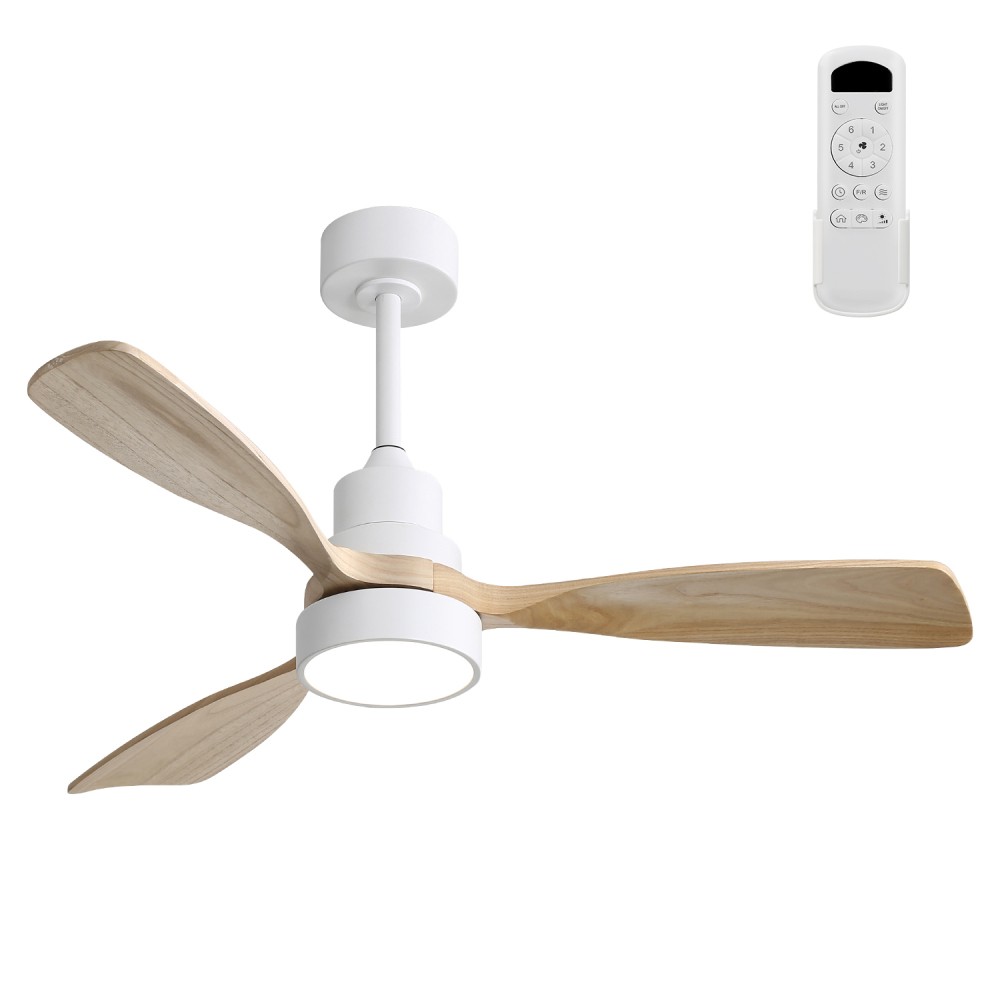 Ceiling Fan With Light 3 Solid Wood Blades Remote Control Reversible DC Motor