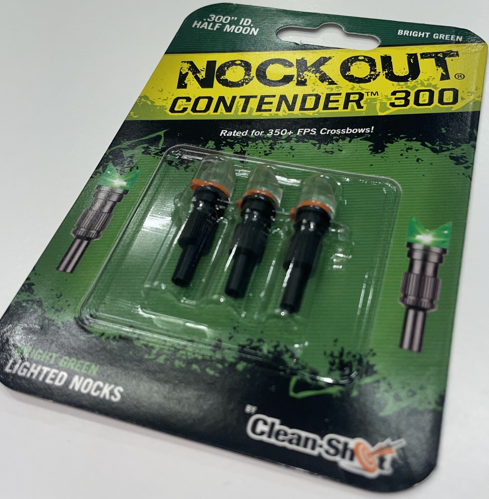 NockOut Lighted Nocks Crossbow .300'' ID Halfmoon Green 3 Pack