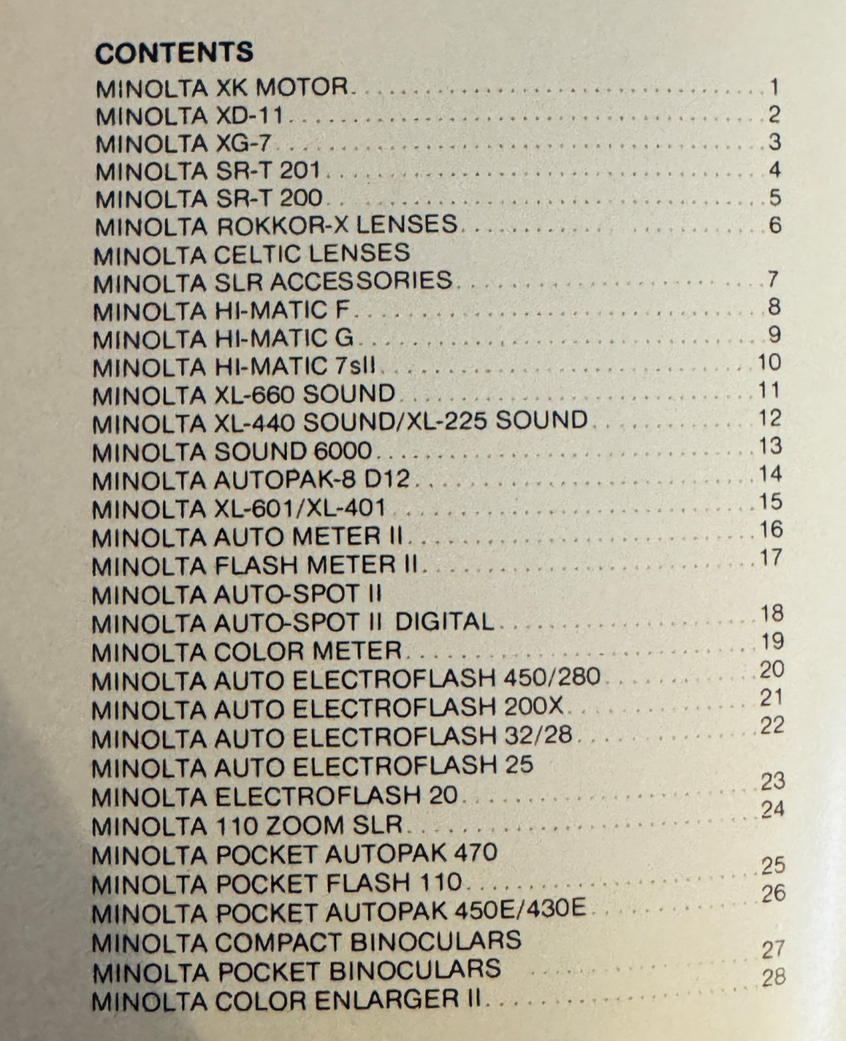 1978 MINOLTA CATALOGS & BROCHURES XG-7, Quick Reference Guide, Price List - EX
