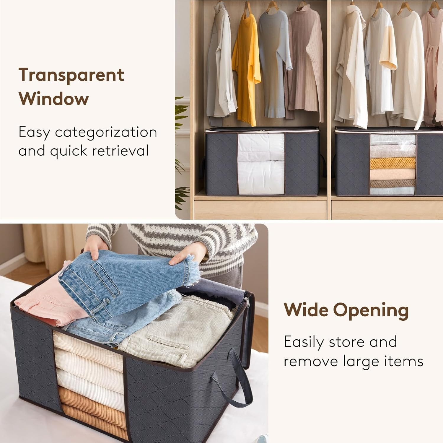Elegant Storage Solution - 6 Pack Collapsible Bins with Clear Window and Zippers